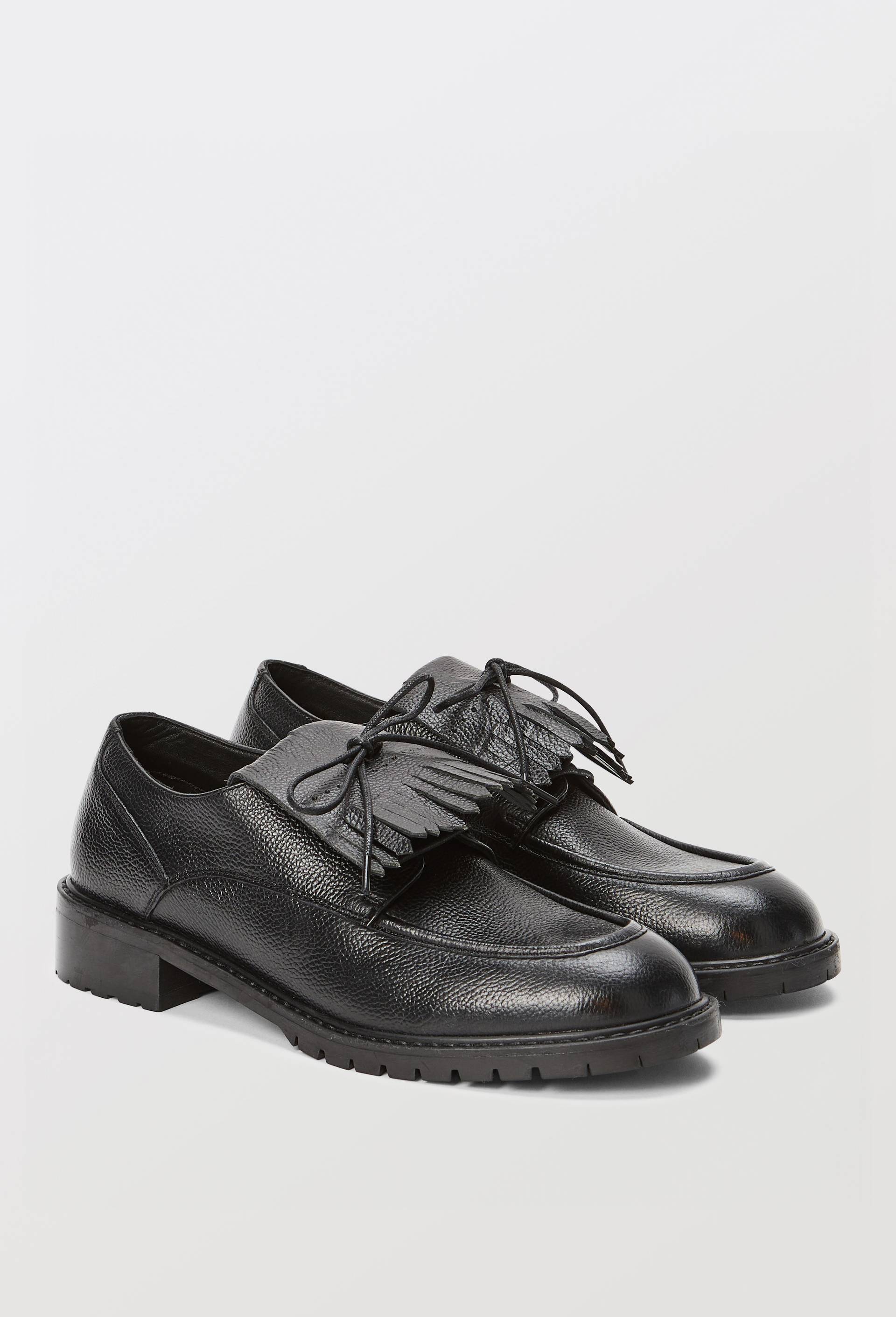 Derbies &agrave; franges en cuir, Noir, large image number 0