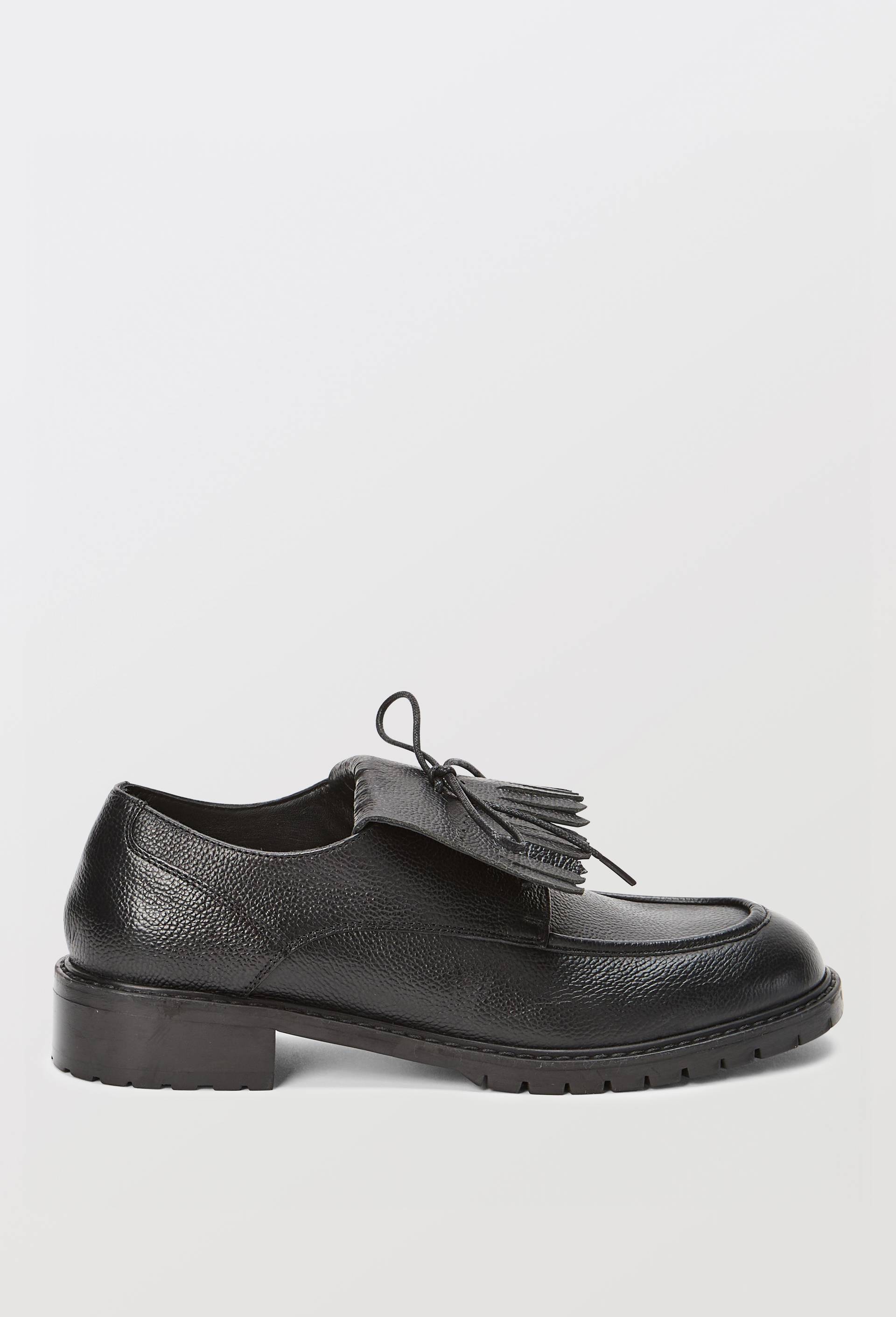 Derbies &agrave; franges en cuir, Noir, large image number 1