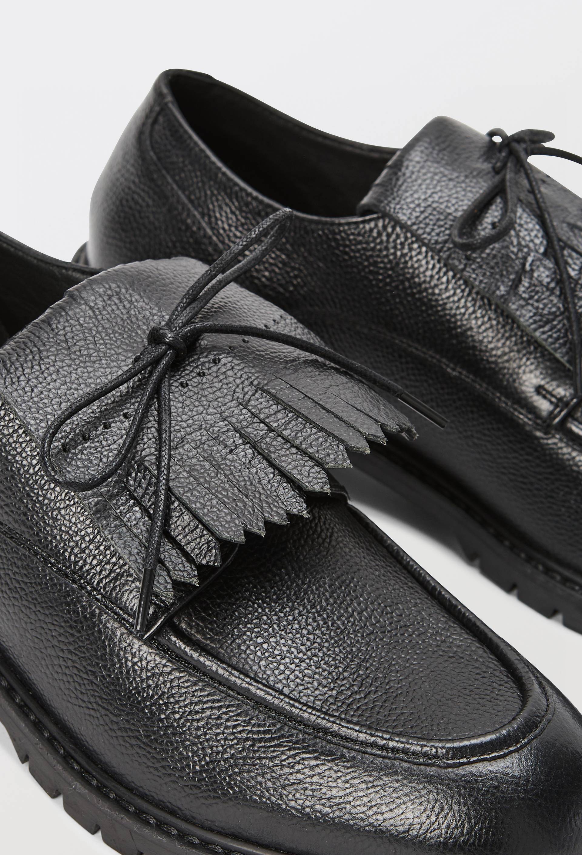 Derbies &agrave; franges en cuir, Noir, large image number 2.0