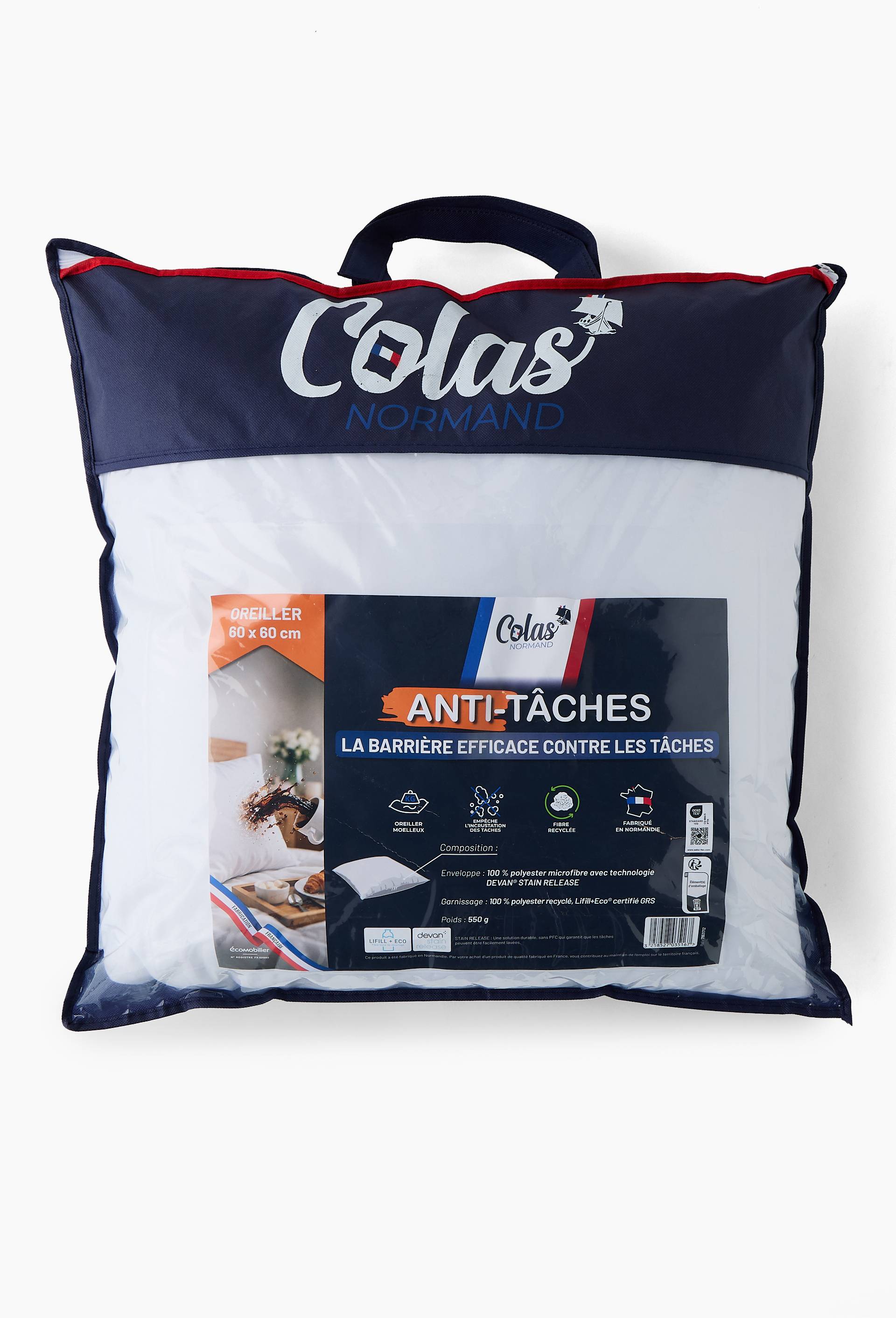 Oreiller "anti tache", enveloppe 100% coton, garnissage 100% polyester, colas normand, Blanc, large image number 2.0