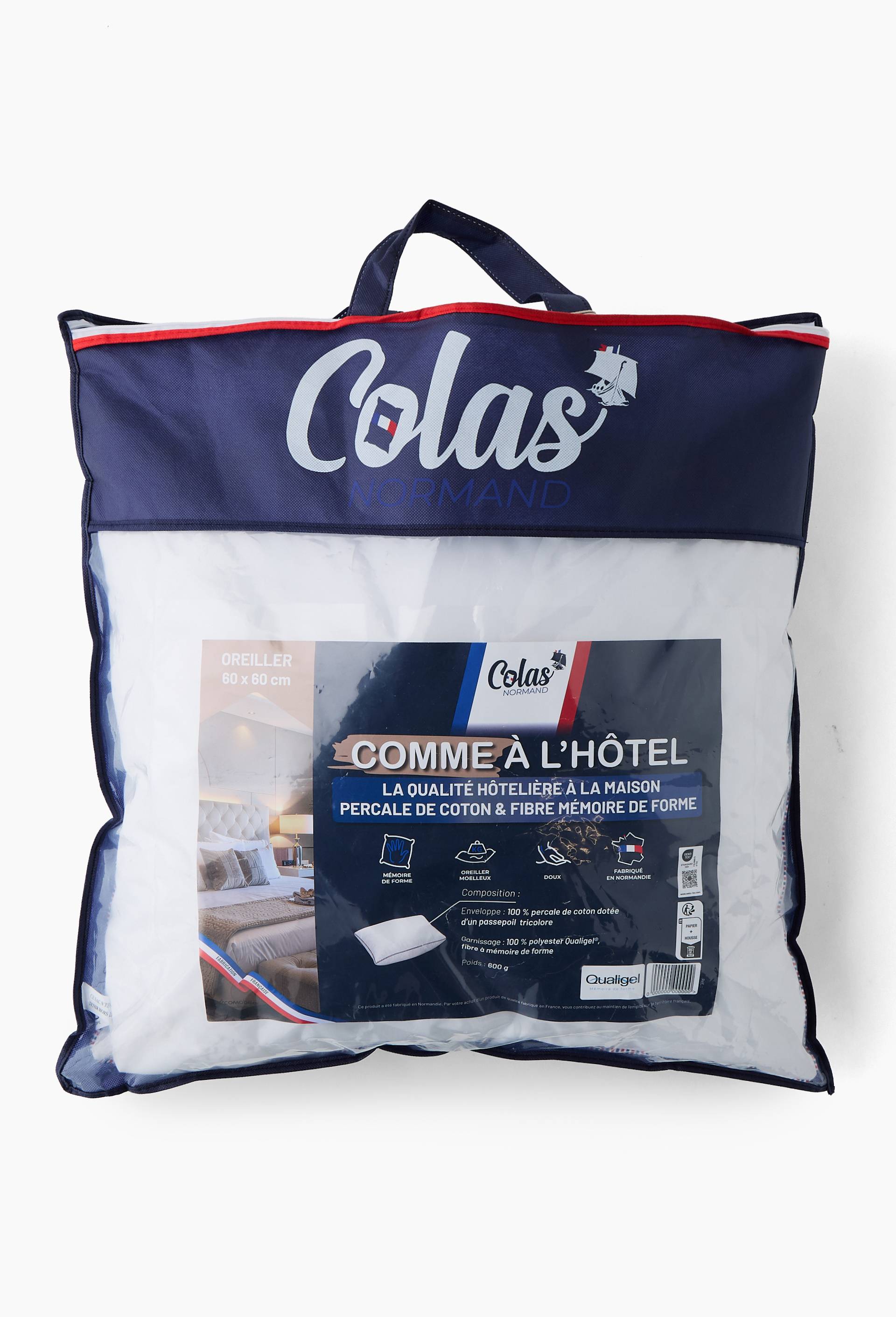 Oreiller Colas Normandie 60x60 cm, confort Comme &agrave; l'H&ocirc;tel, Blanc, large image number 2.0