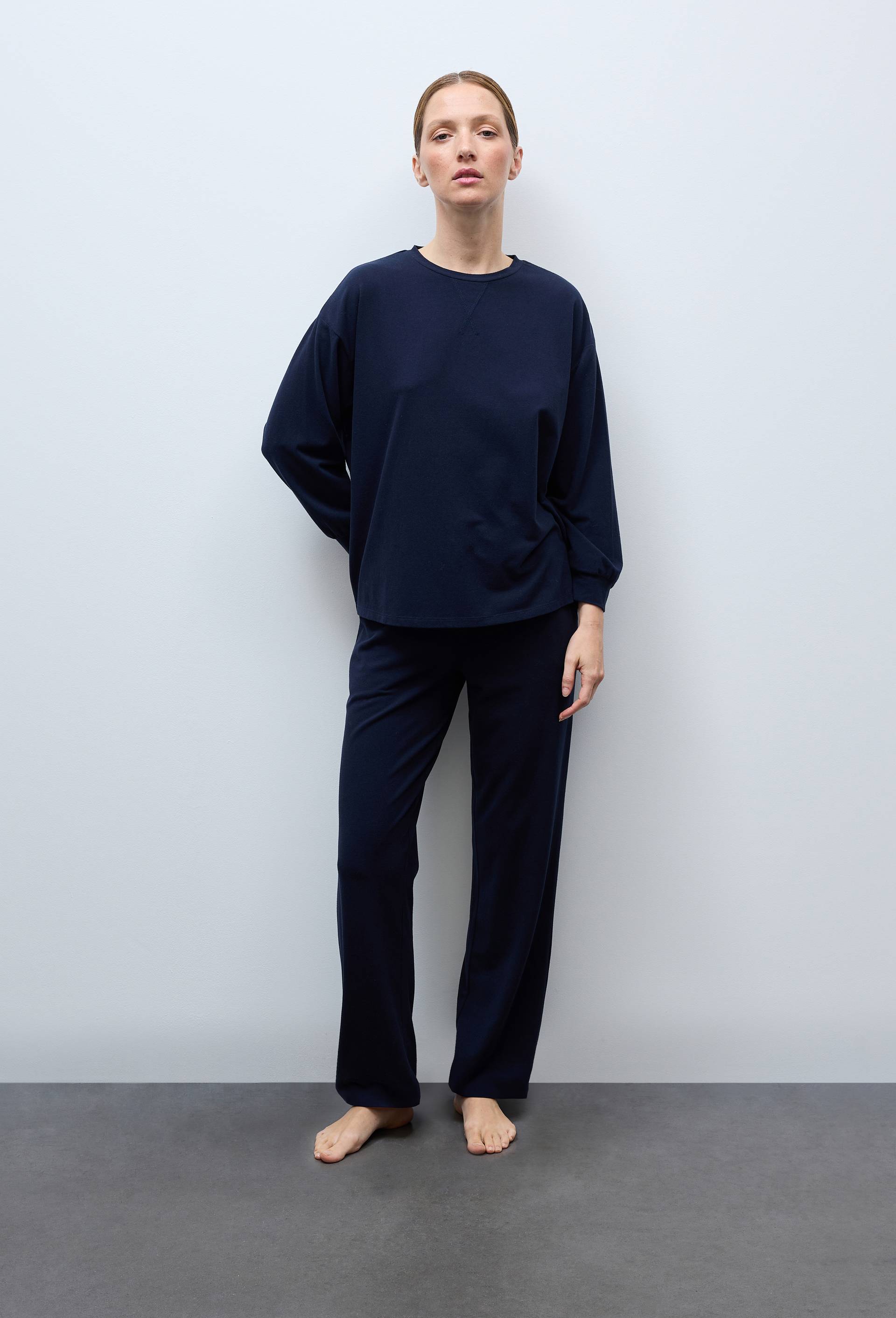 Pantalon uni en coton et modal, Bleu fonc&eacute;, large image number 0.0