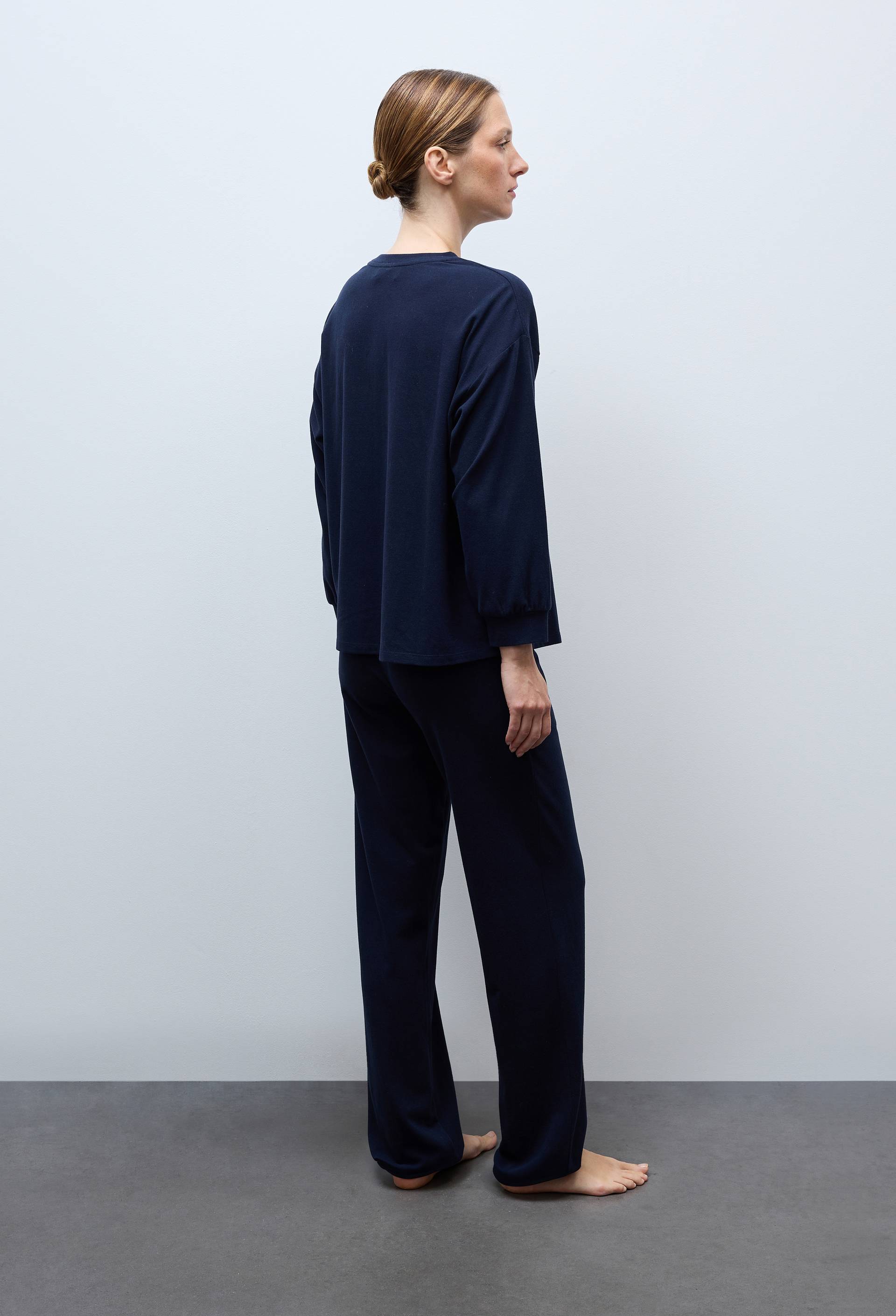Pantalon uni en coton et modal, Bleu fonc&eacute;, large image number 1