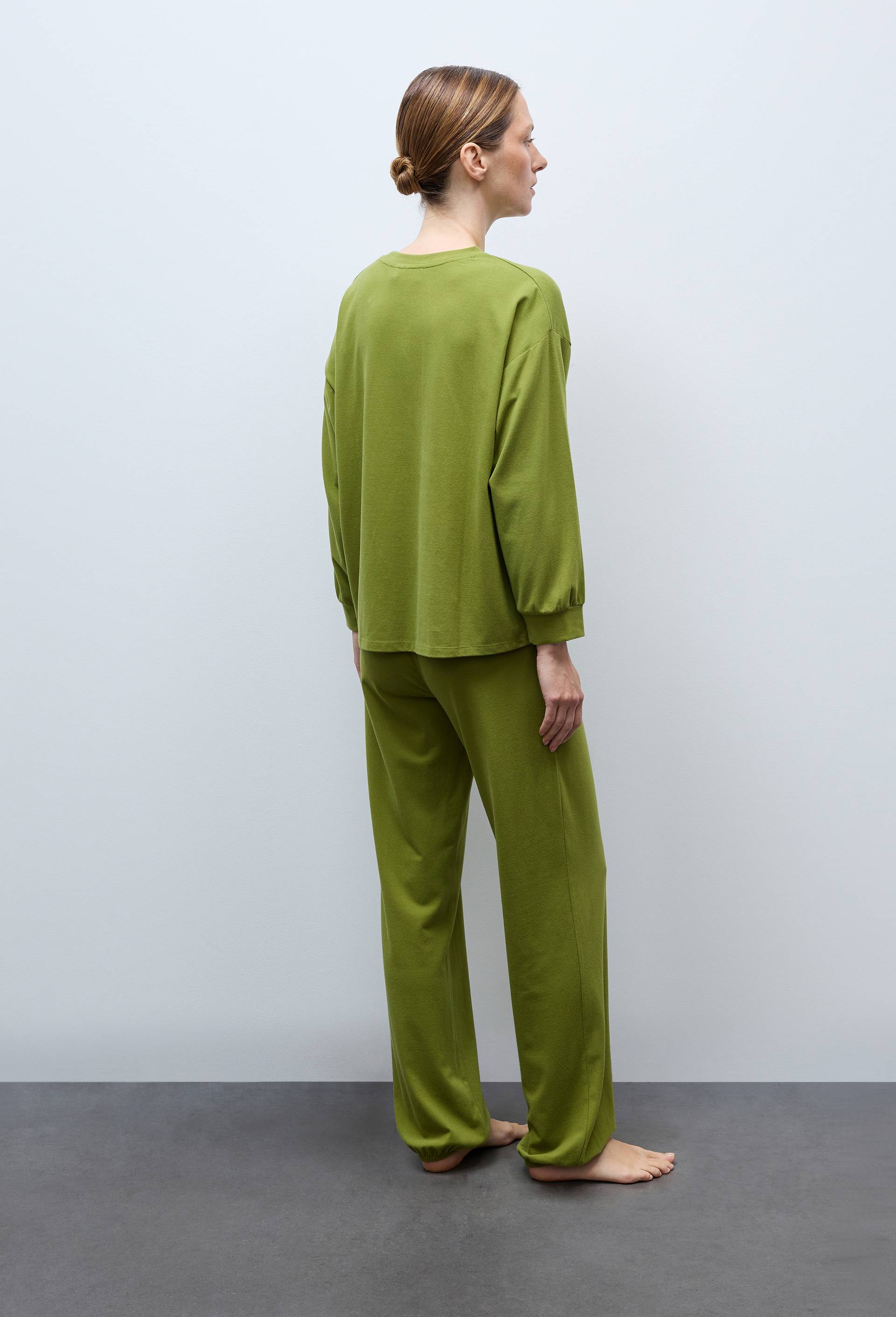Pantalon uni en coton et modal, Vert, large image number 1.0