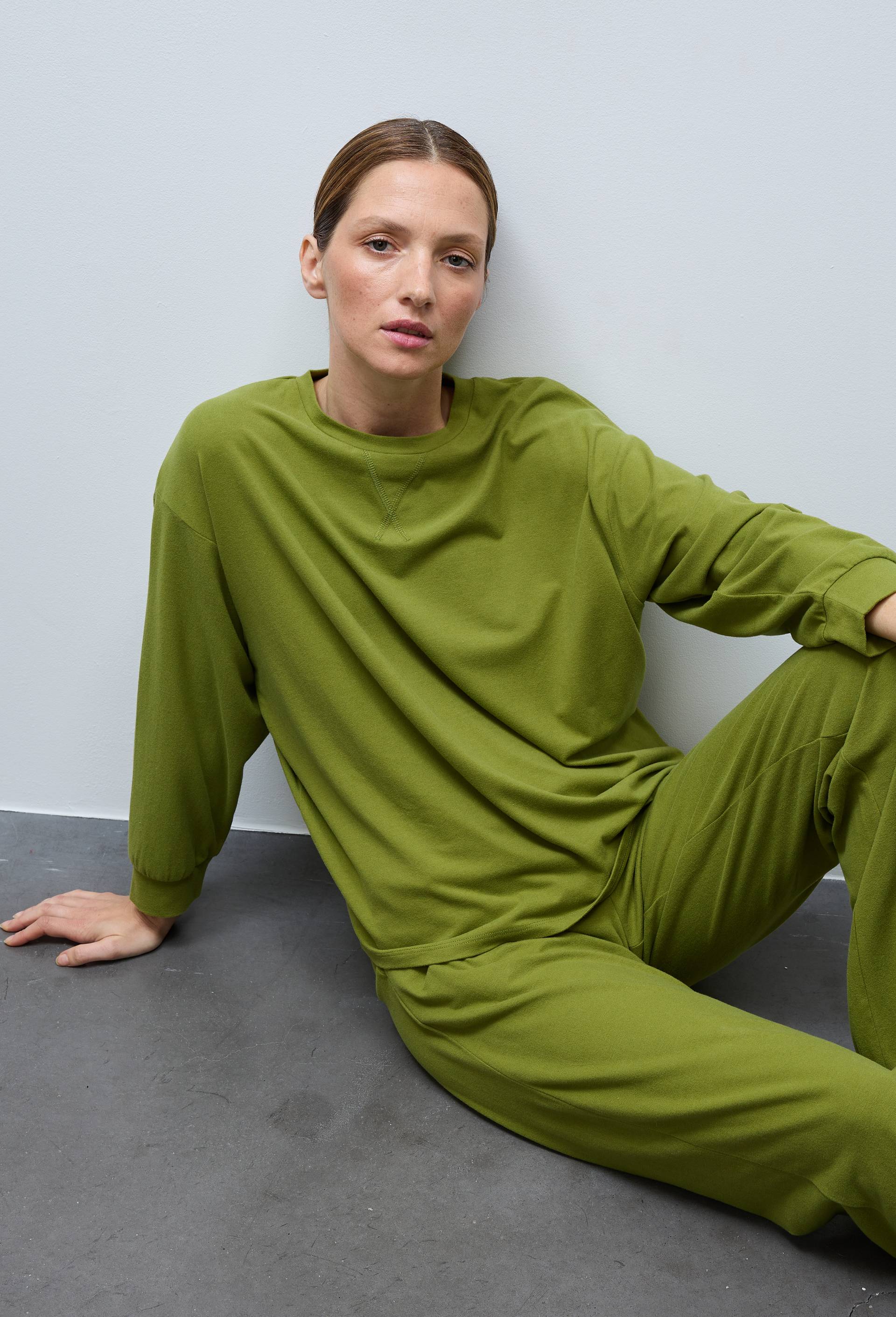 Sweat uni en coton et modal, Vert, large image number 0