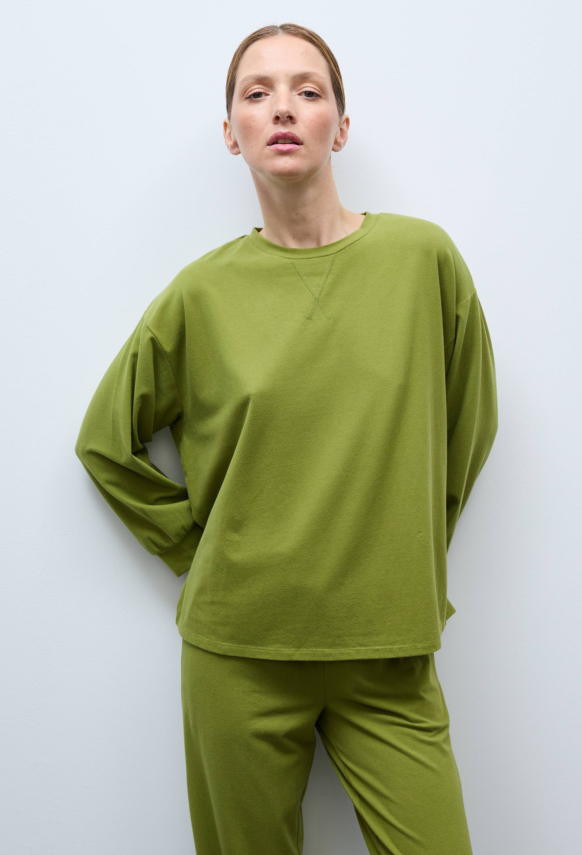 Sweat uni en coton et modal, Vert, large image number 1.0
