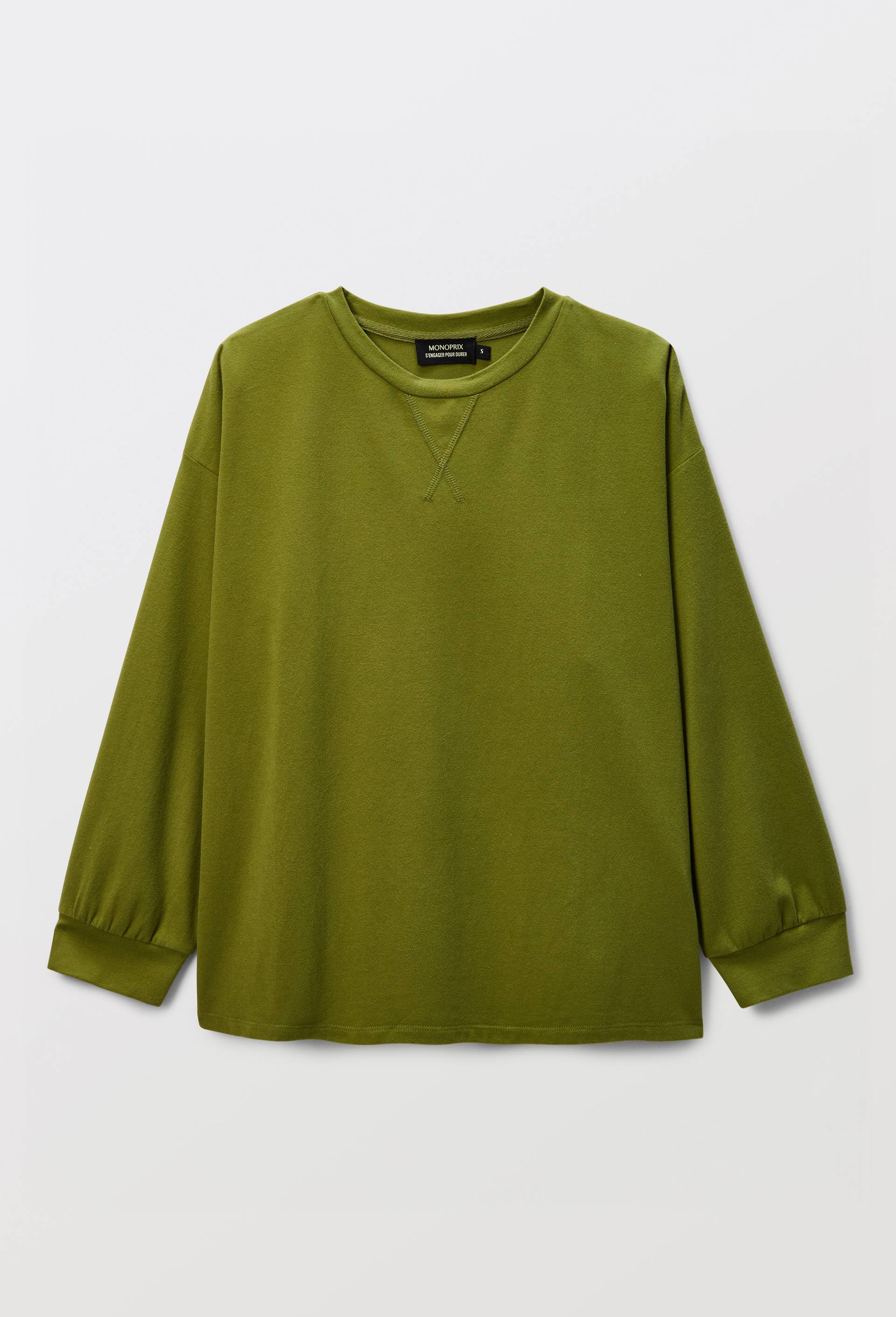 Sweat uni en coton et modal, Vert, large image number 3.0