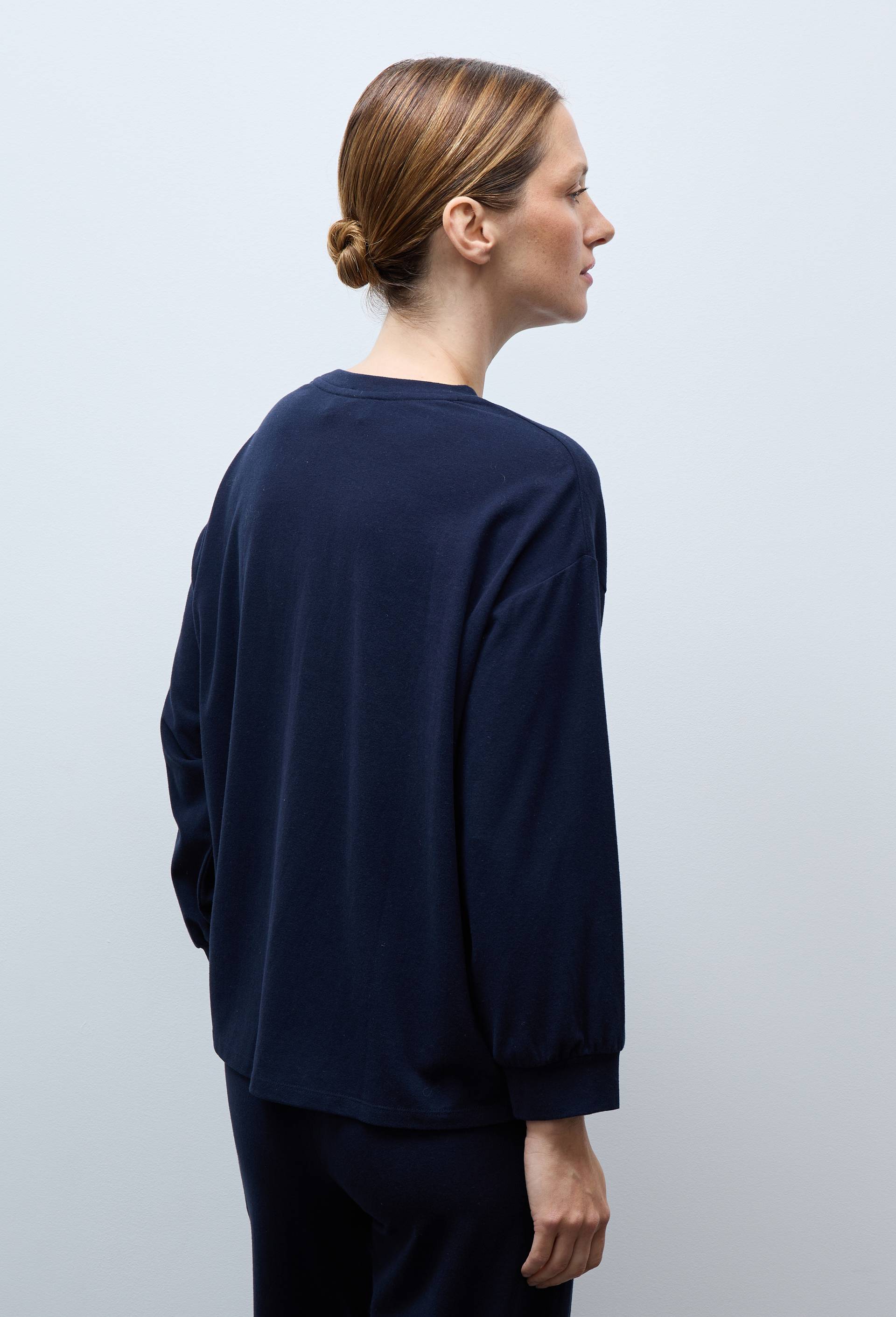 Sweat uni en coton et modal, Bleu fonc&eacute;, large image number 1.0