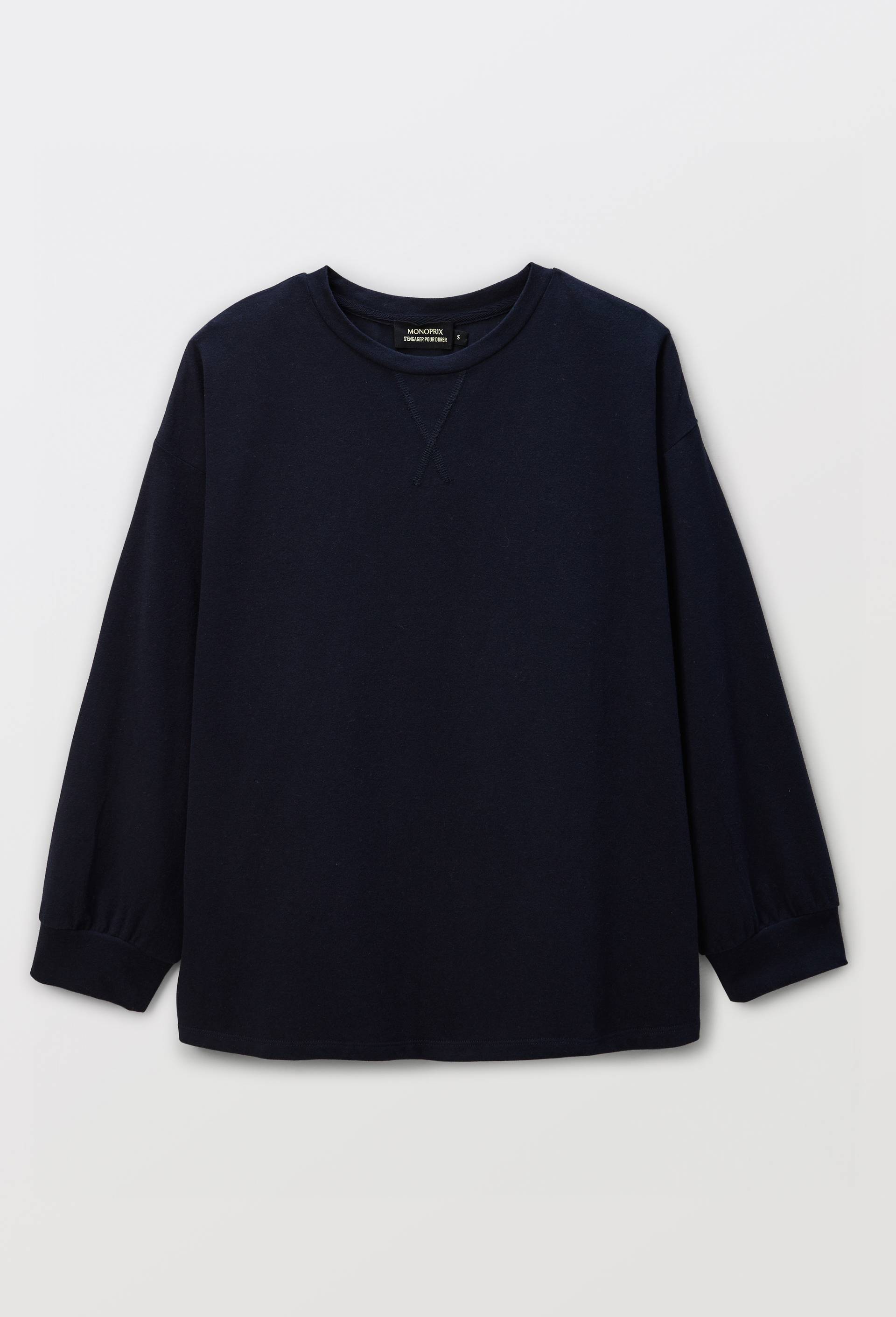 Sweat uni en coton et modal, Bleu fonc&eacute;, large image number 2.0