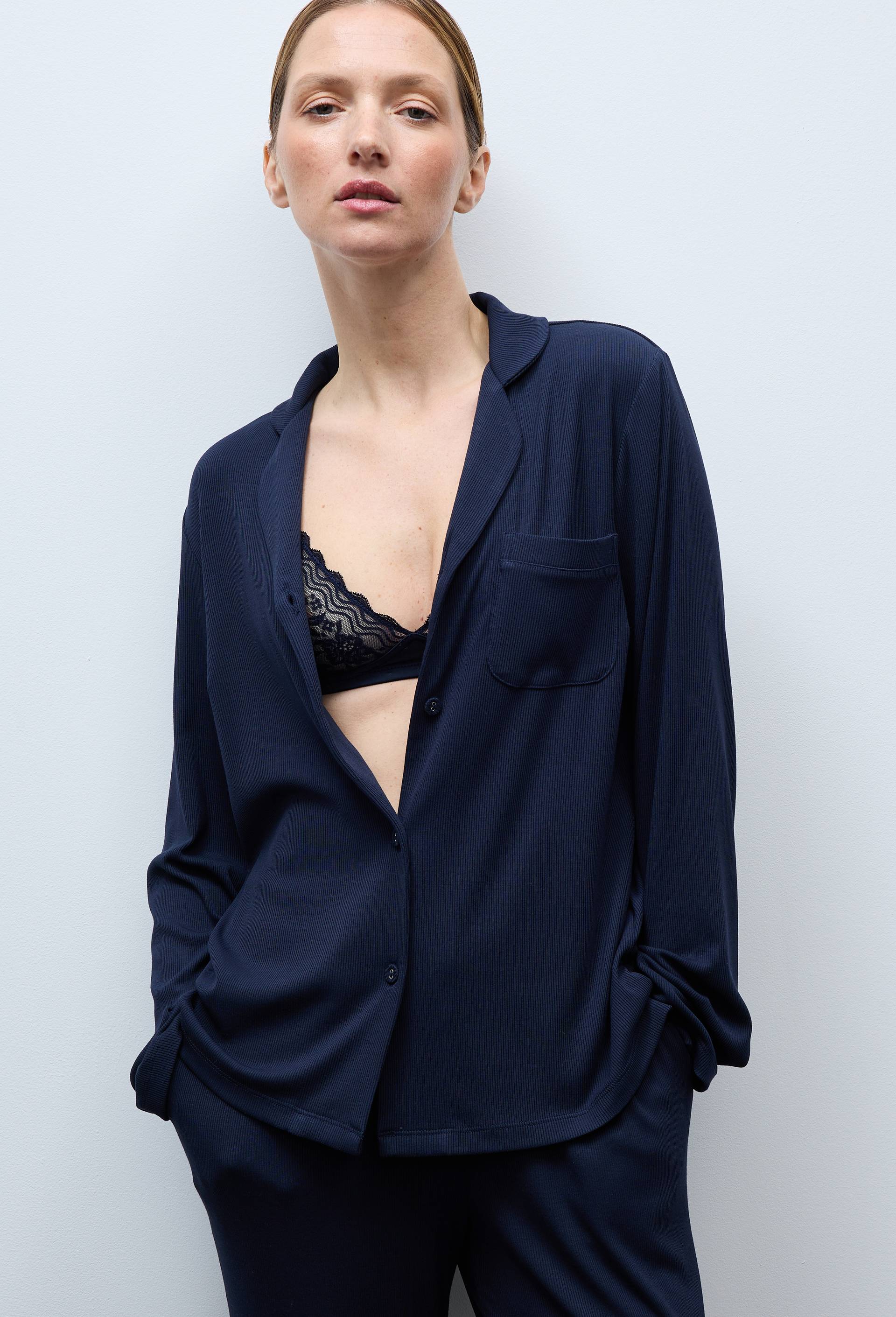 Chemise de pyjama en modal c&ocirc;tel&eacute;, Bleu fonc&eacute;, large image number 0