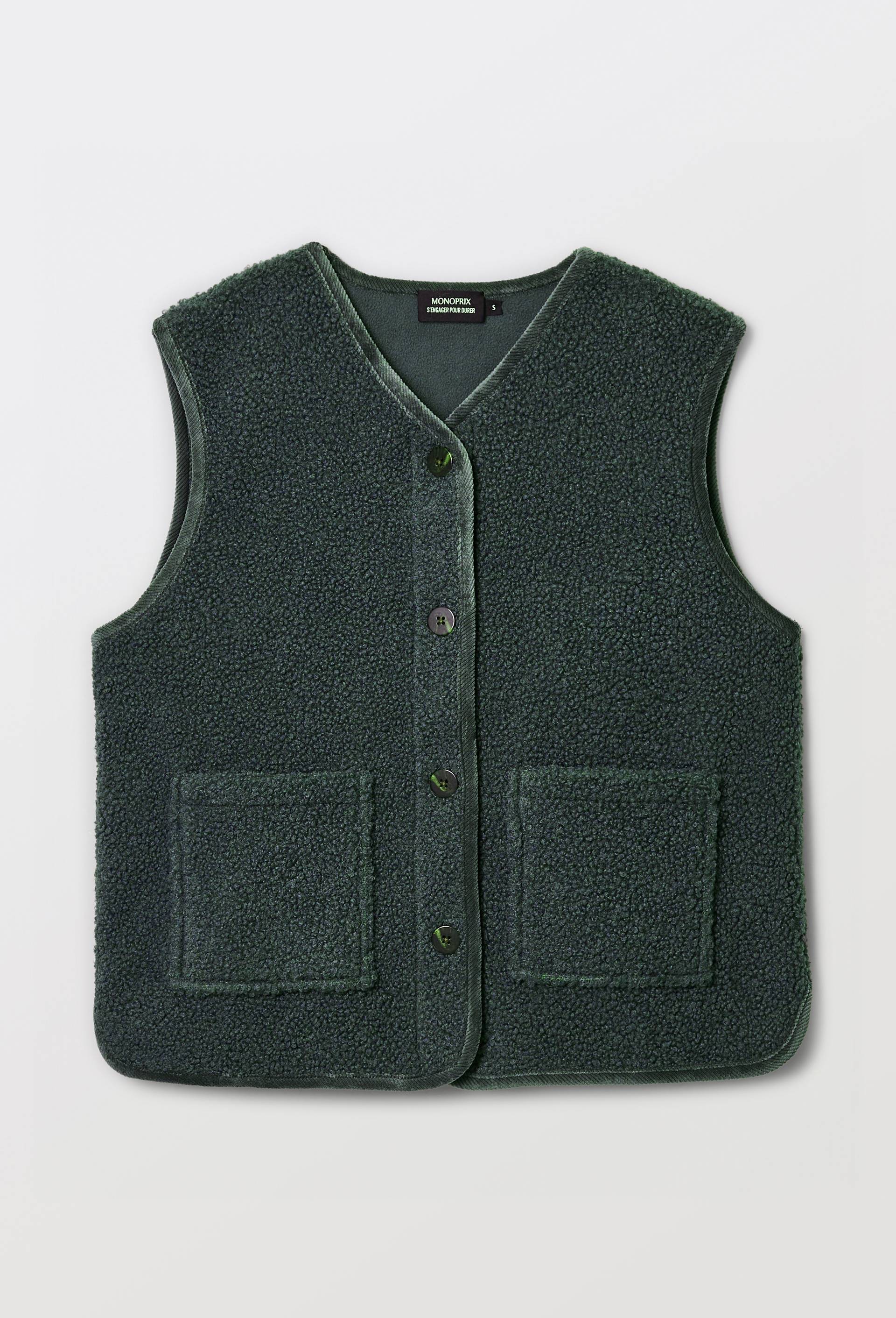 Veste sans manche en sherpa, Vert fonc&eacute;, large image number 2