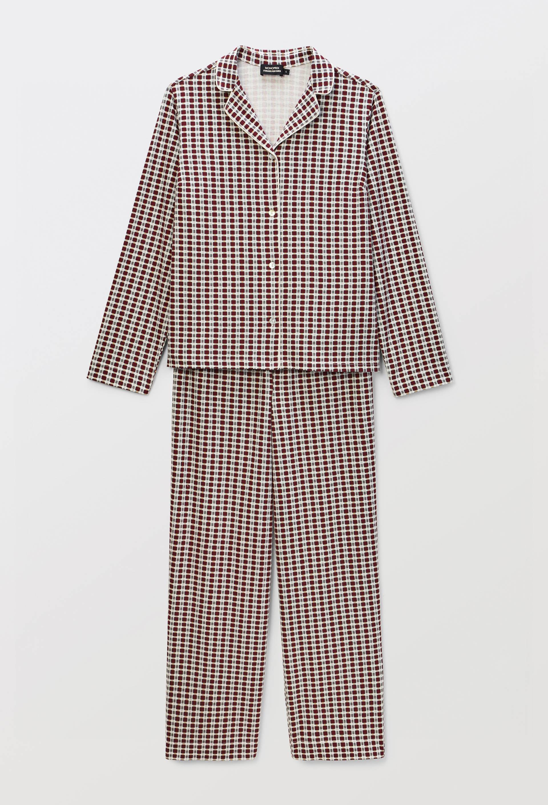Pyjama &agrave; carreaux en coton, Ecru, large image number 2