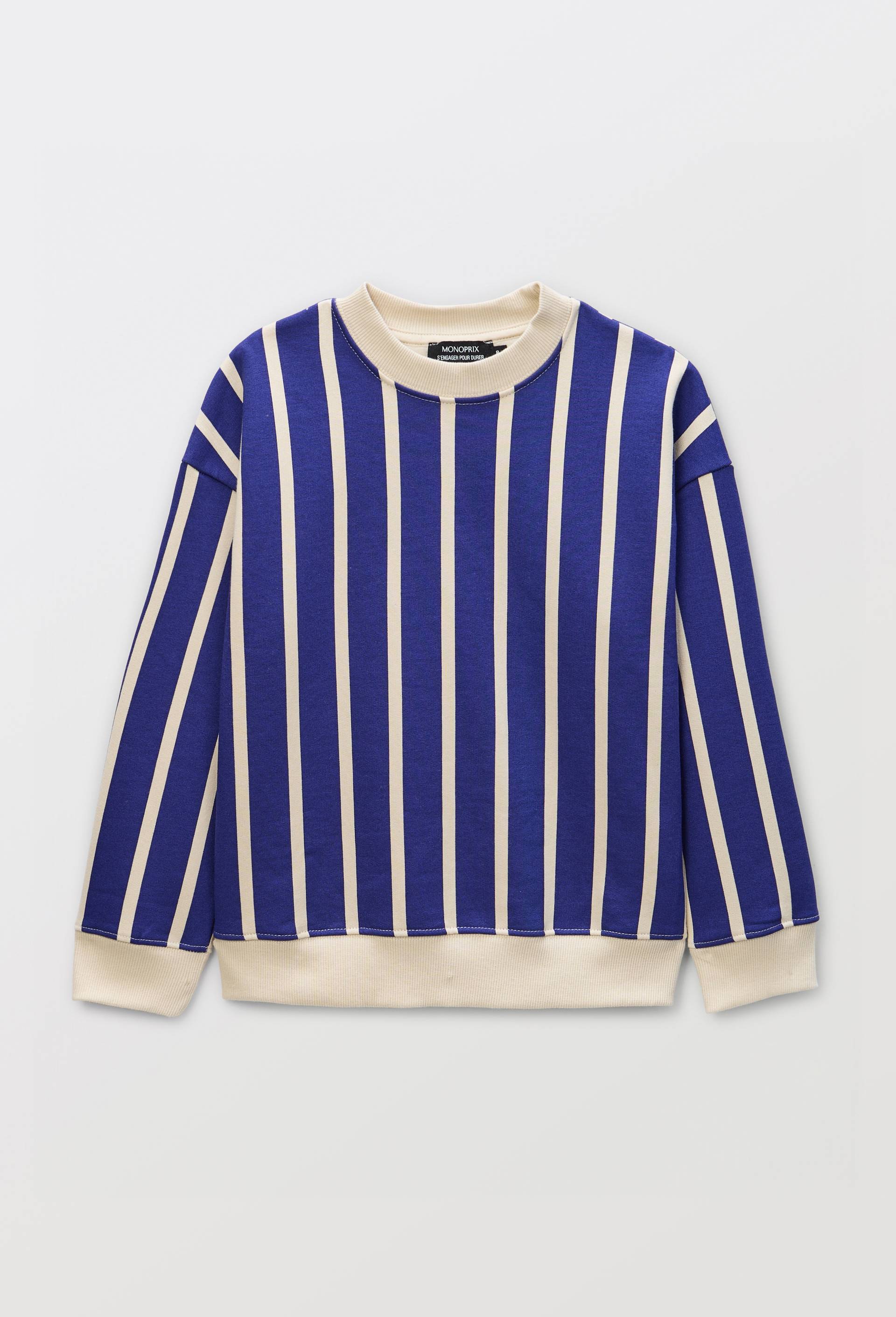 Sweat col rond imprim&eacute; en coton BIO GOTS, Bleu, large image number 0.0