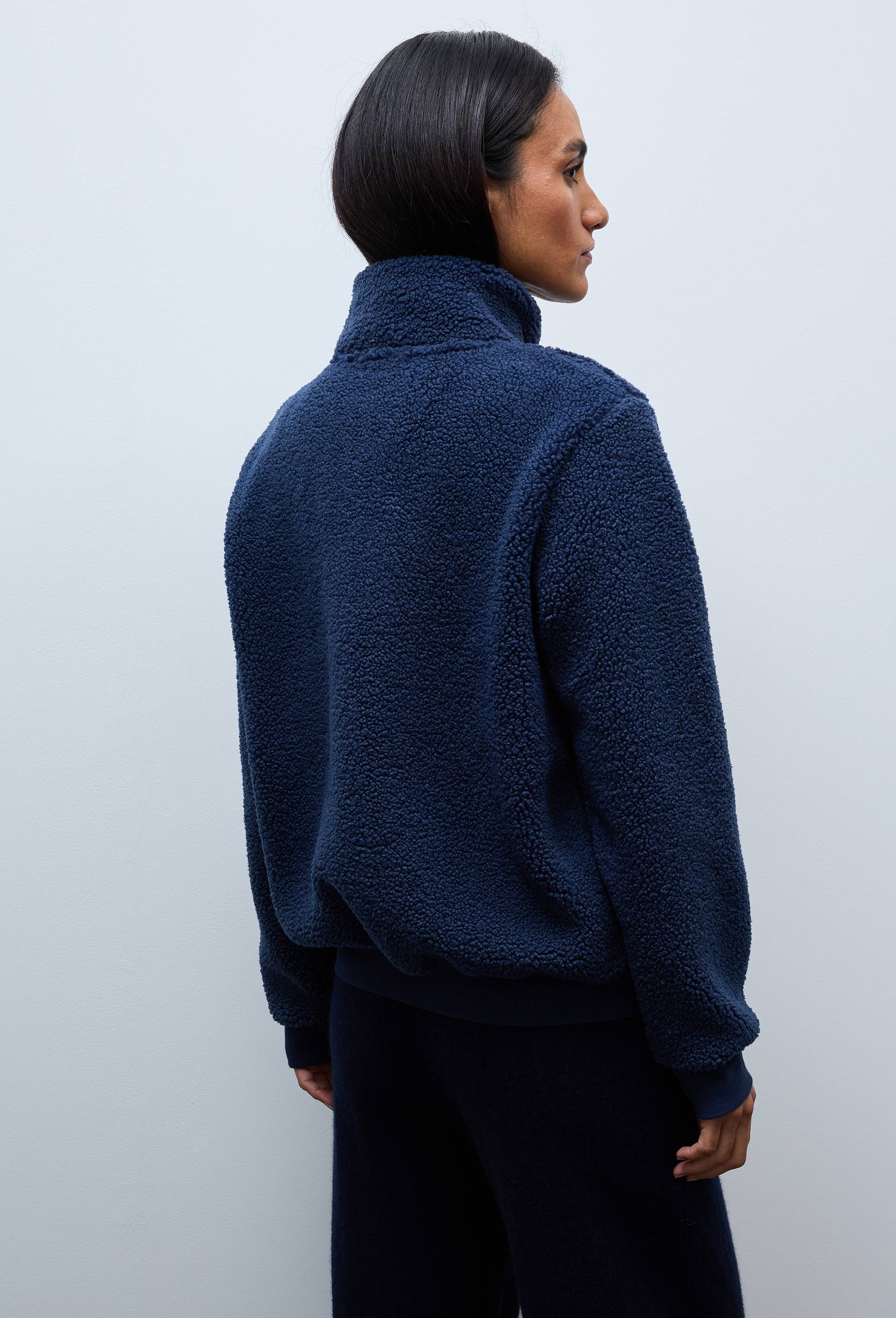 Veste zipp&eacute;e col montant en sherpa, Bleu fonc&eacute;, large image number 1