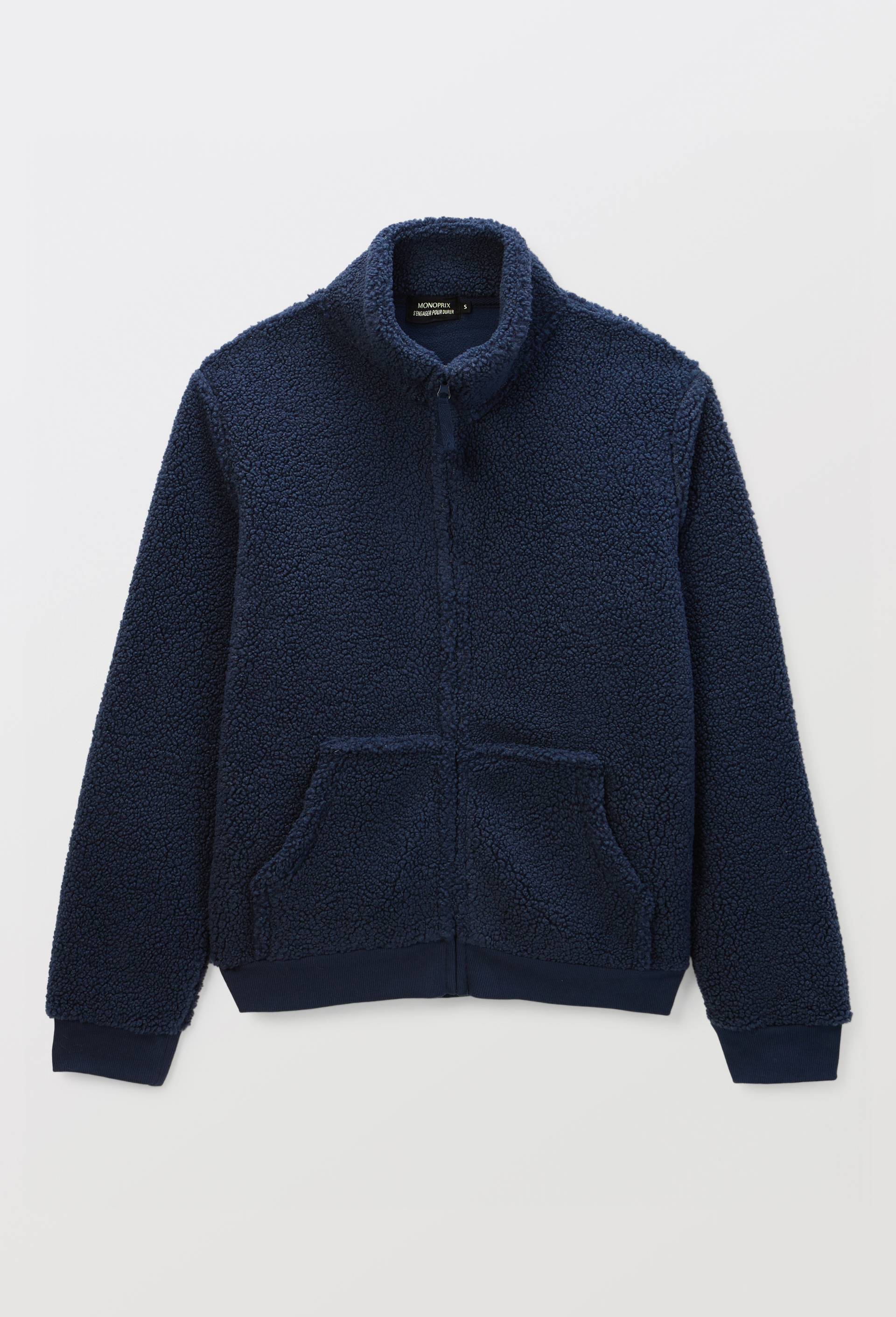 Veste zipp&eacute;e col montant en sherpa, Bleu fonc&eacute;, large image number 2