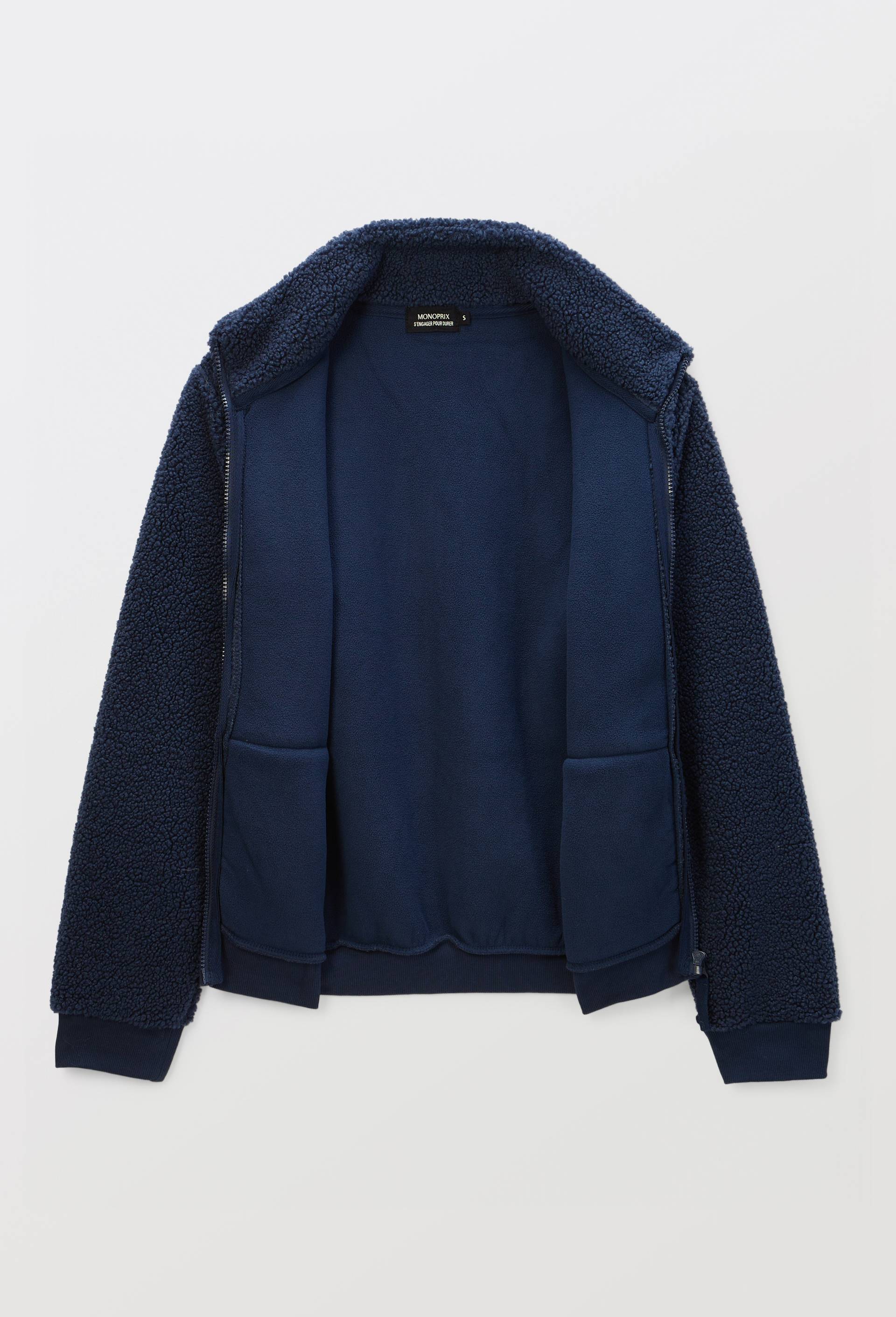 Veste zipp&eacute;e col montant en sherpa, Bleu fonc&eacute;, large image number 3