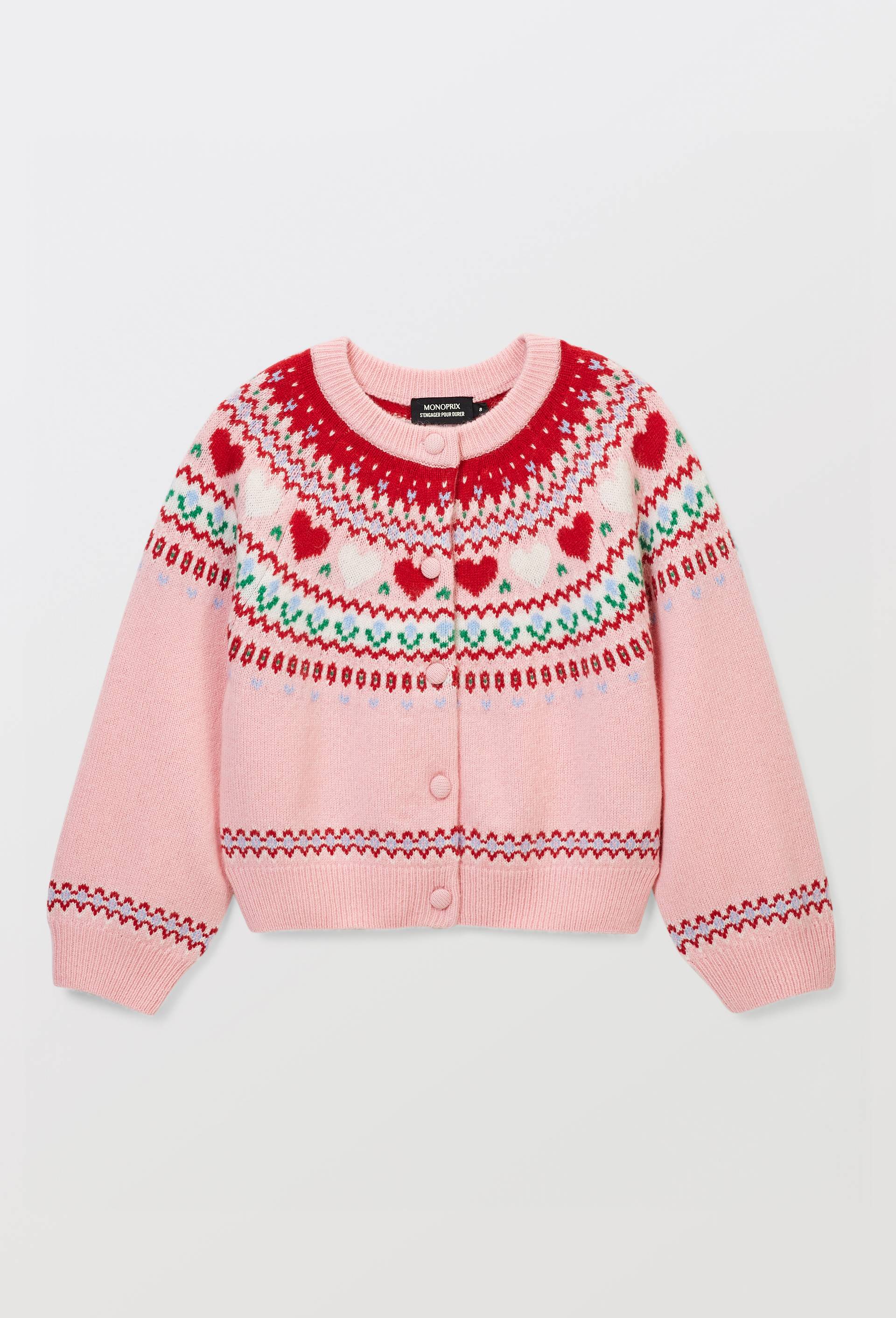 Cardigan jacquard contenant de la laine, Rose, large image number 1.0