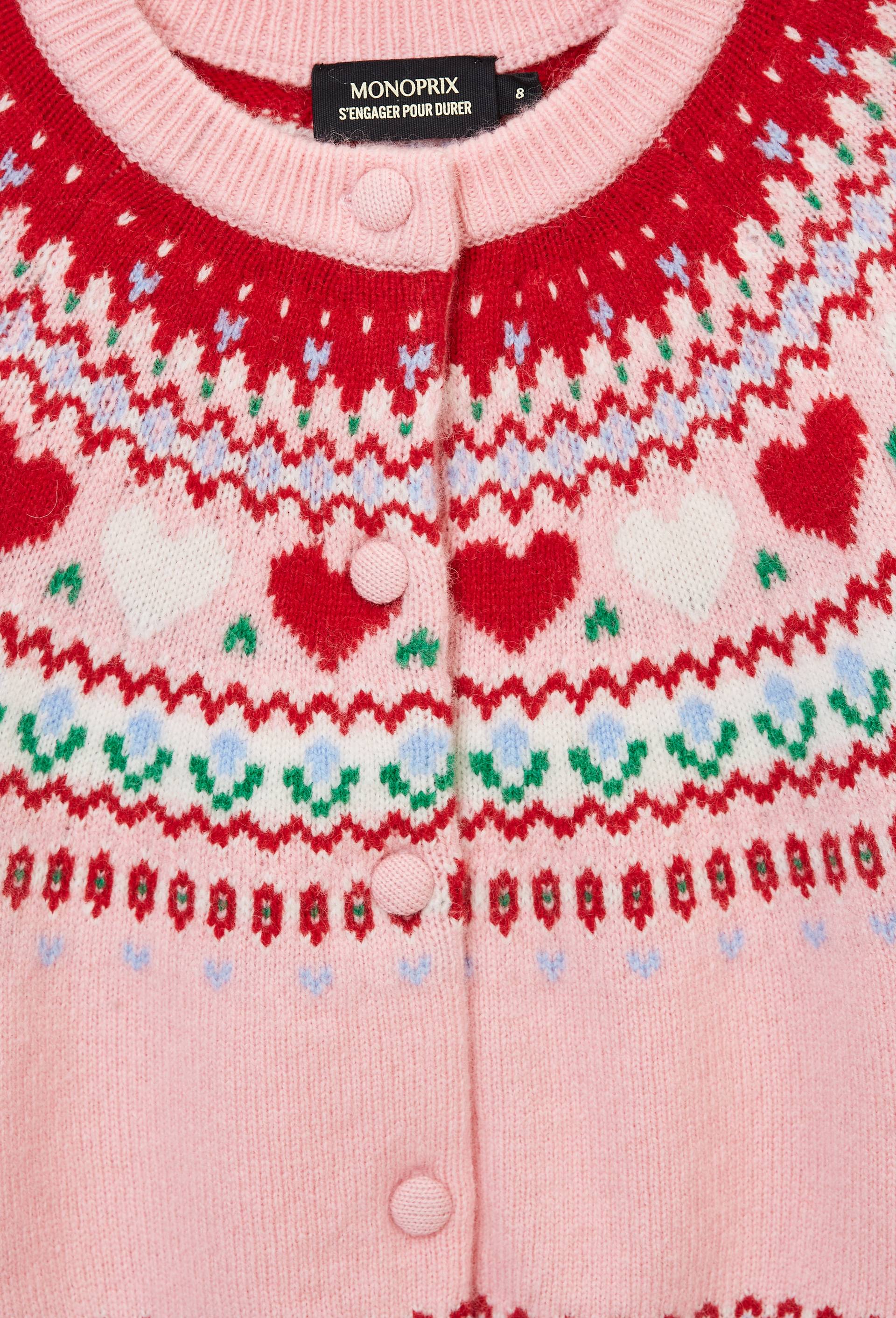 Cardigan jacquard contenant de la laine, Rose, large image number 3.0