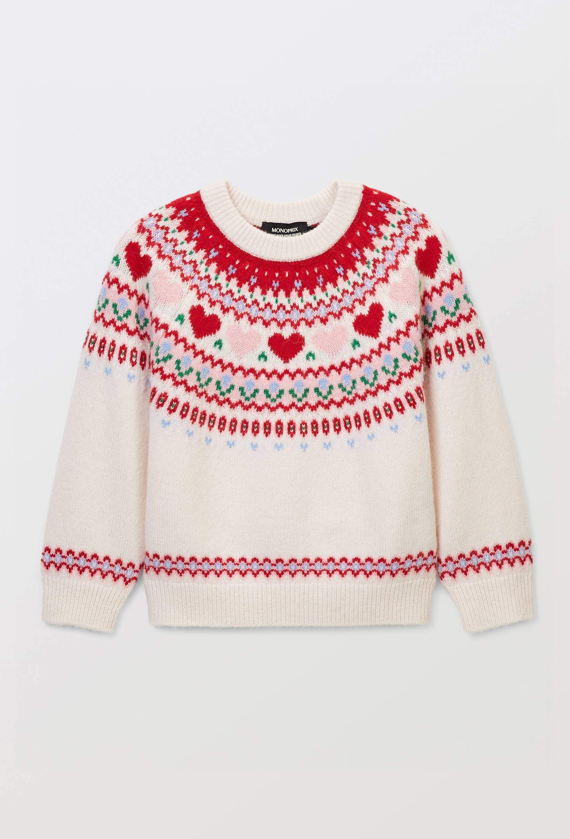 Pull jacquard contenant de la laine, Beige clair, large image number 1