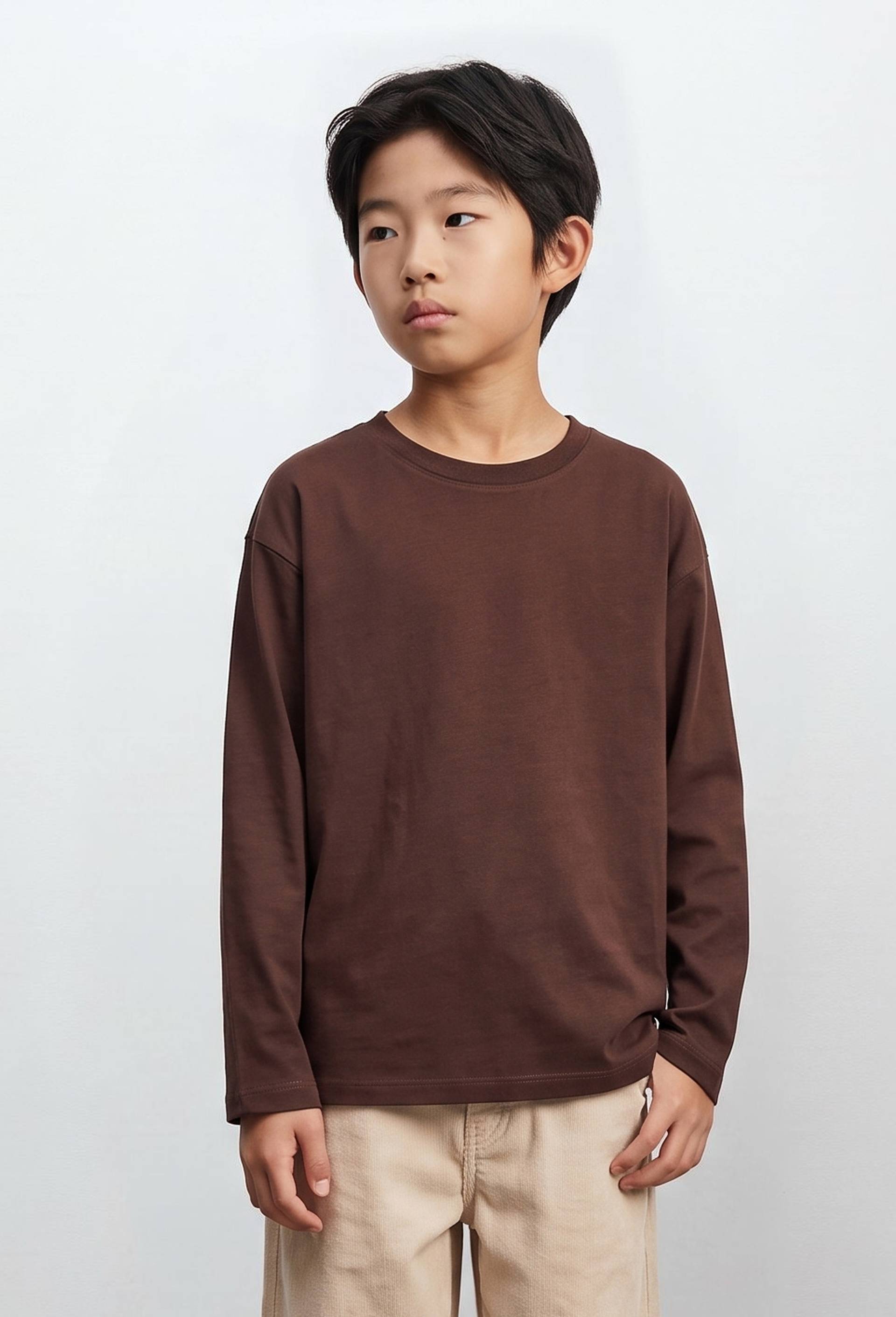 T-Shirt manches longues uni en coton BIO GOTS, Brun fonc&eacute;, large image number 0.0