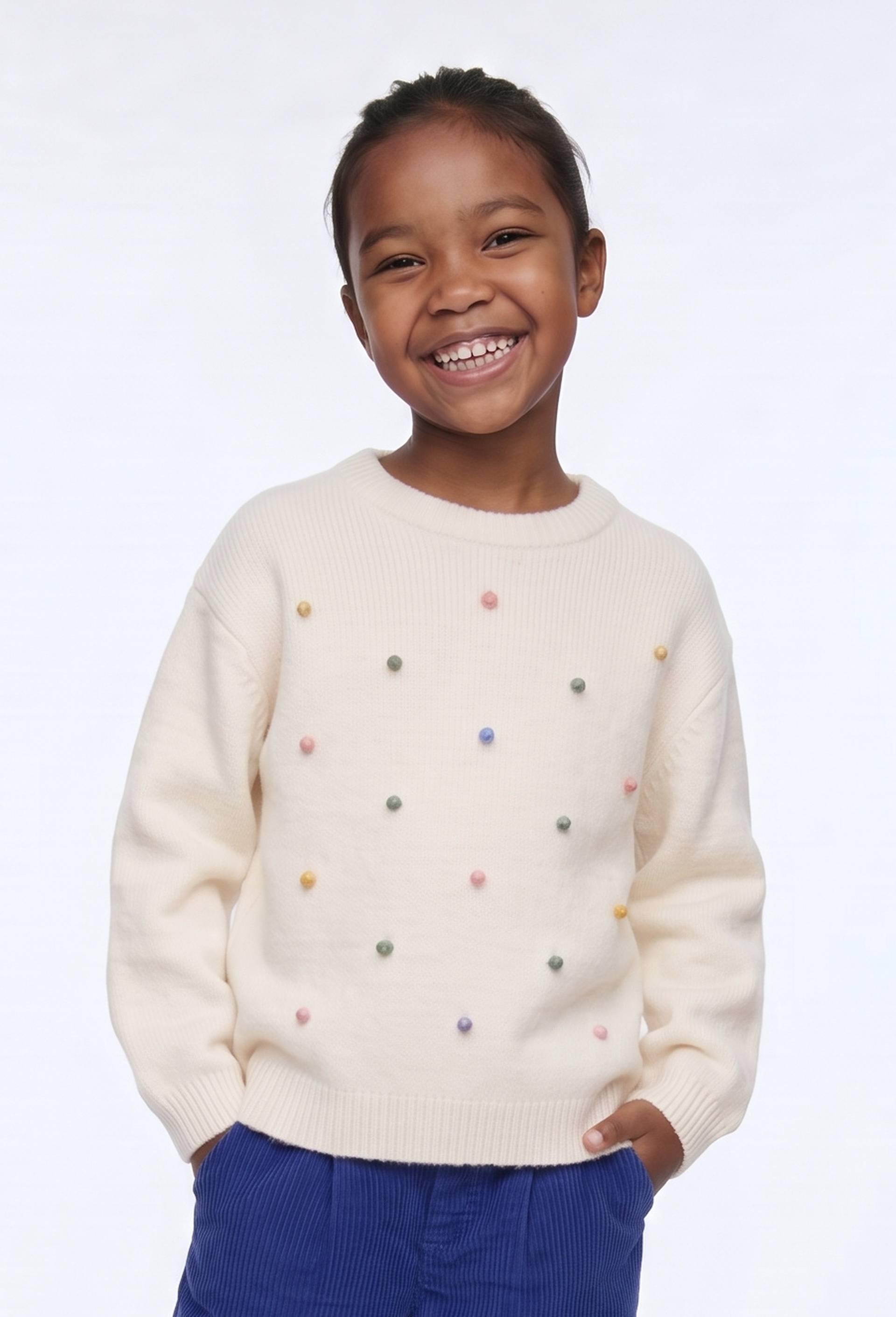 Pull col rond avec broderies, Beige clair, large image number 1