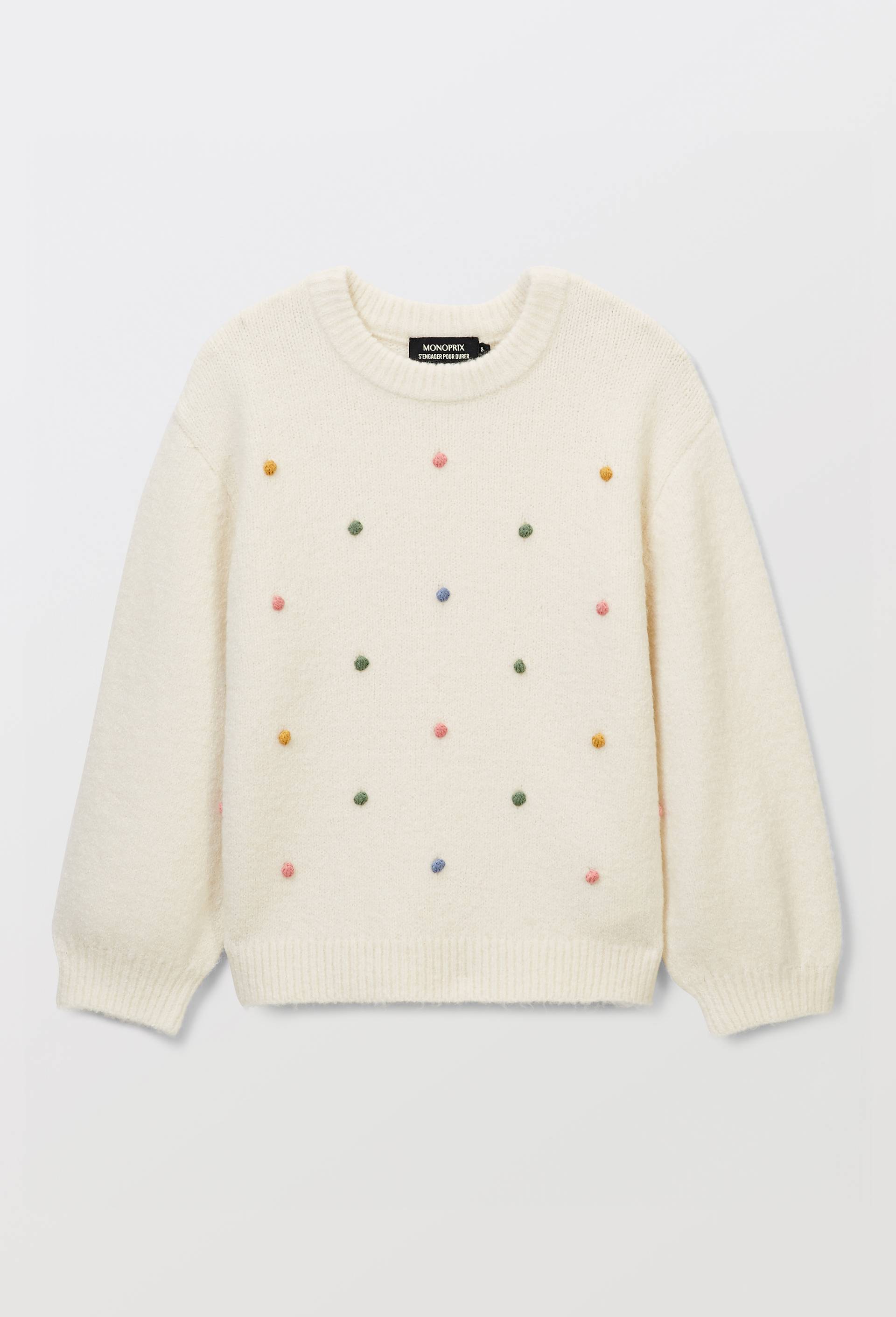 Pull col rond avec broderies, Beige clair, large image number 2.0
