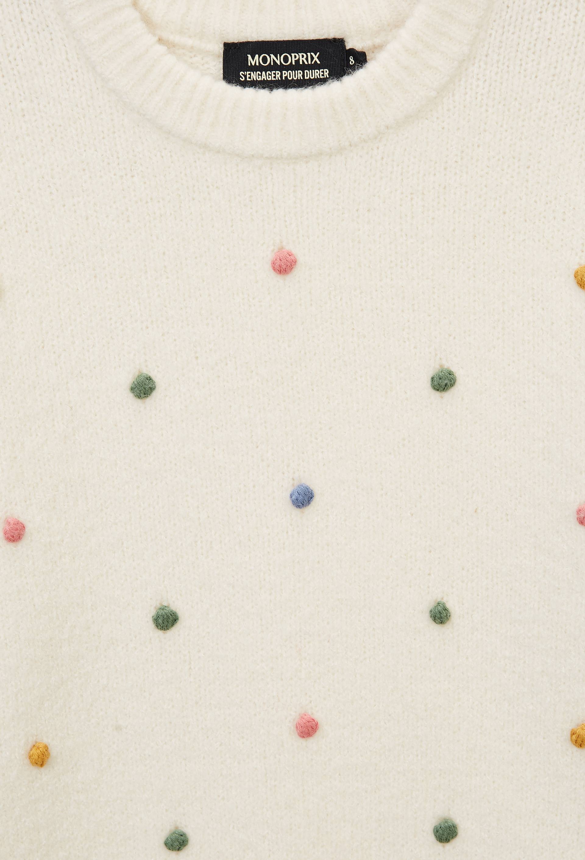 Pull col rond avec broderies, Beige clair, large image number 4.0