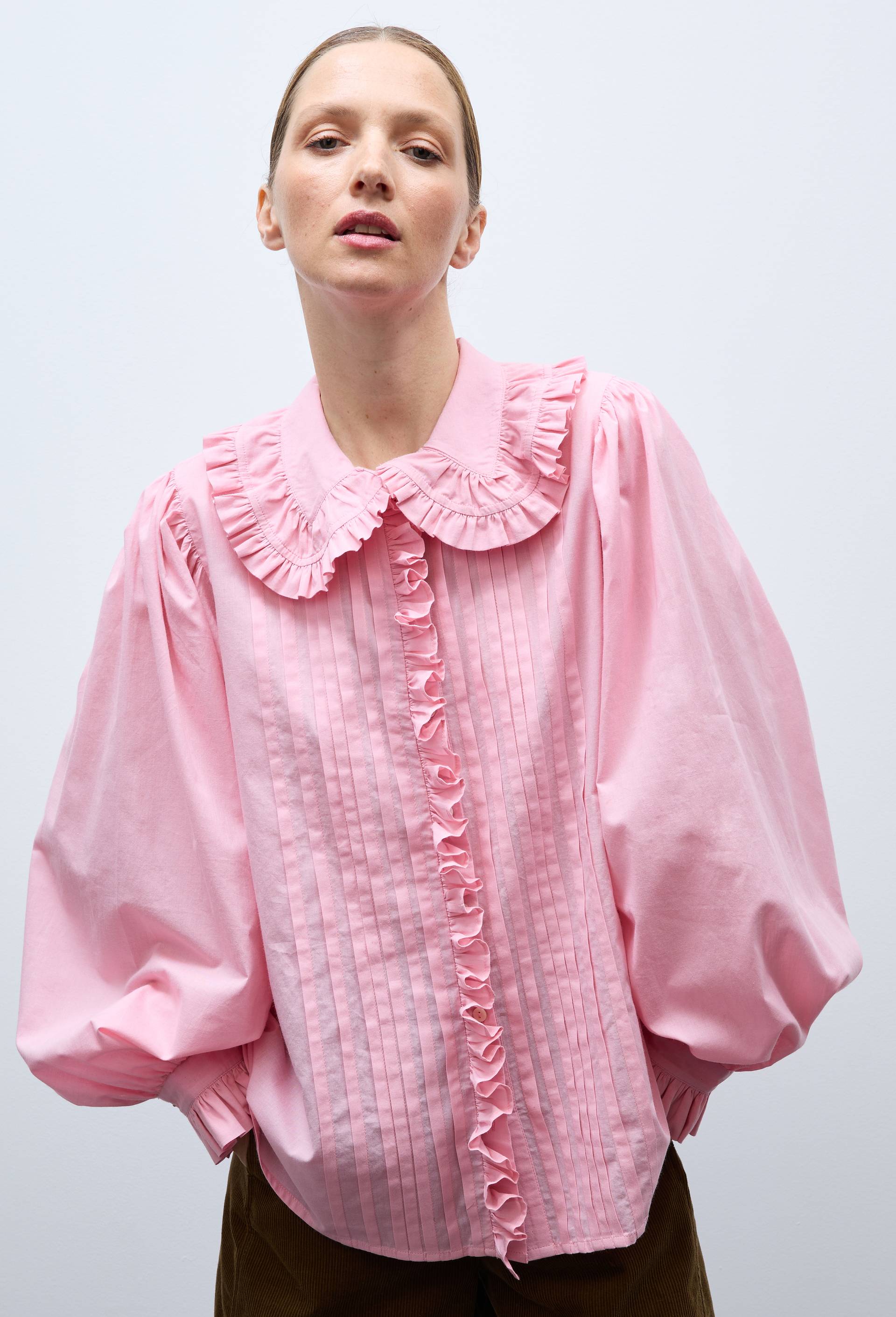 Chemise manches longues unie en coton BIO GOTS, Rose, swatch image