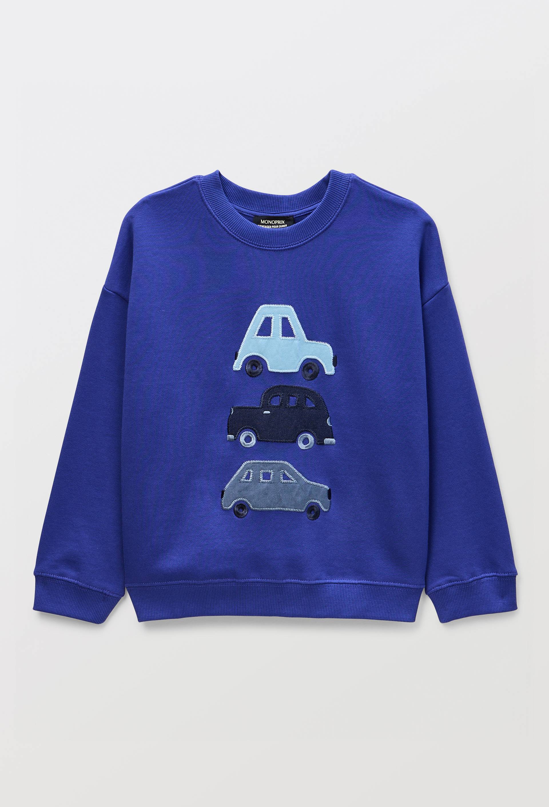 Sweat imprim&eacute; en coton BIO GOTS, Bleu, large image number 0.0