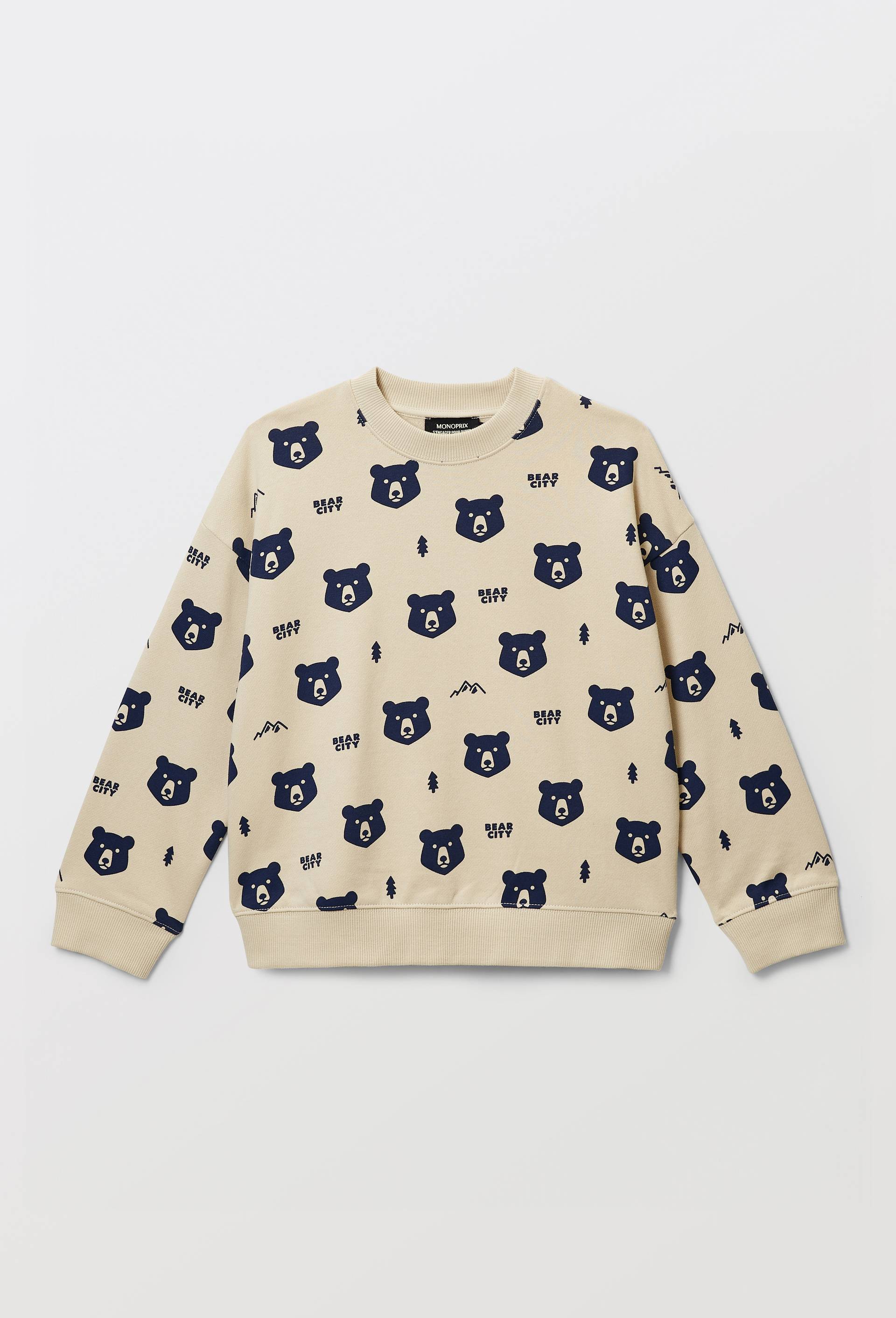 Sweat col rond imprim&eacute; en coton BIO GOTS, Beige, large image number 0