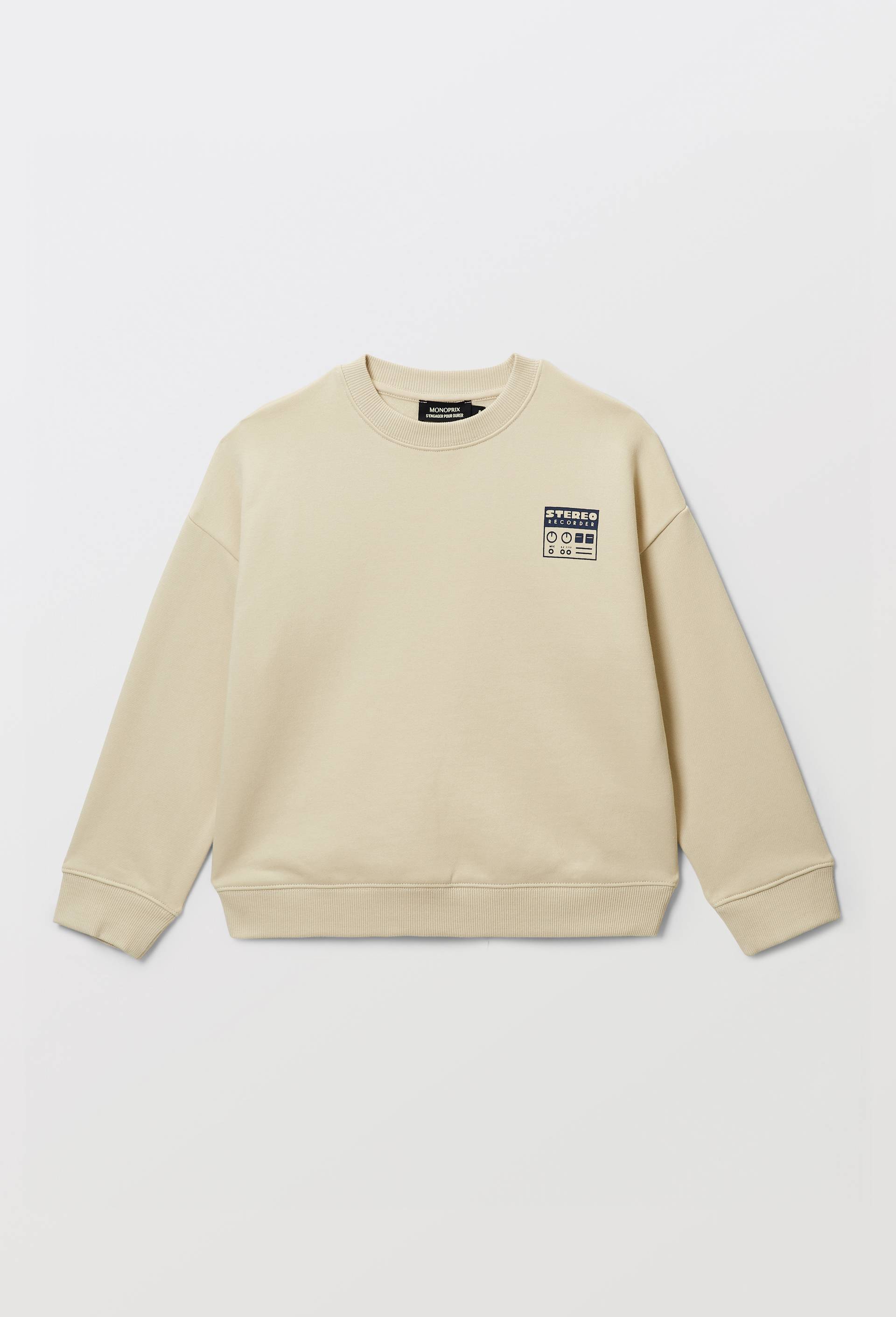 Sweat col rond imprim&eacute; en coton BIO GOTS, Beige, large image number 0.0