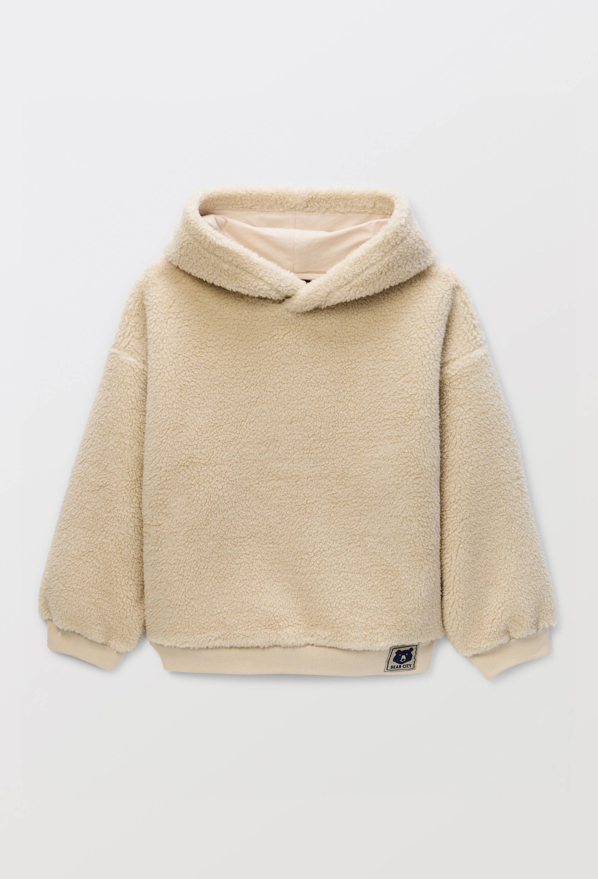 Sweat &agrave; capuche imprim&eacute; contenant du coton BIO GOTS, Beige, swatch image
