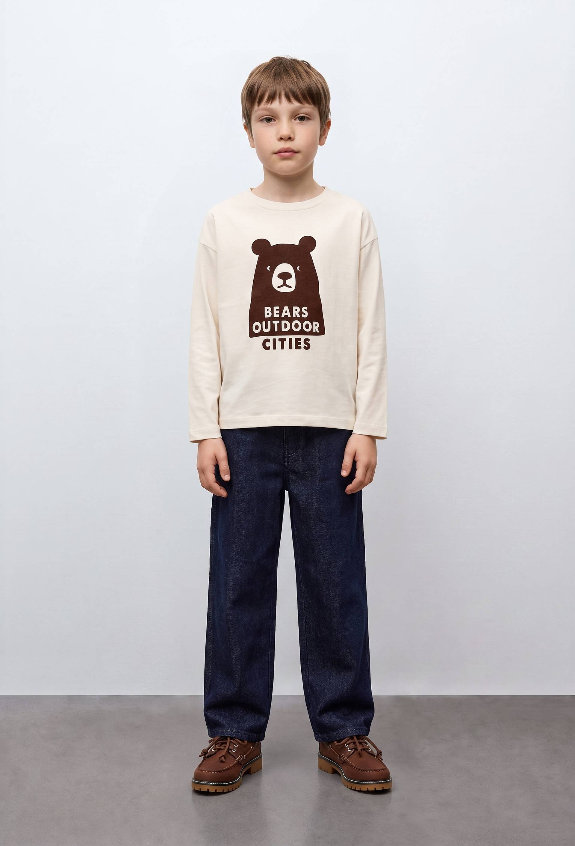T-shirt manches longues imprim&eacute; en coton BIO GOTS, Beige clair, large image number 0