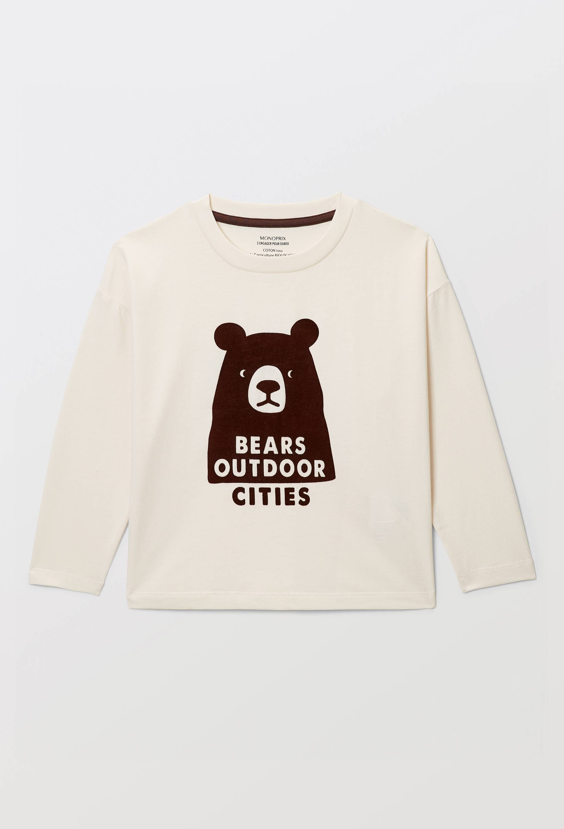 T-shirt manches longues imprim&eacute; en coton BIO GOTS, Beige clair, large image number 1