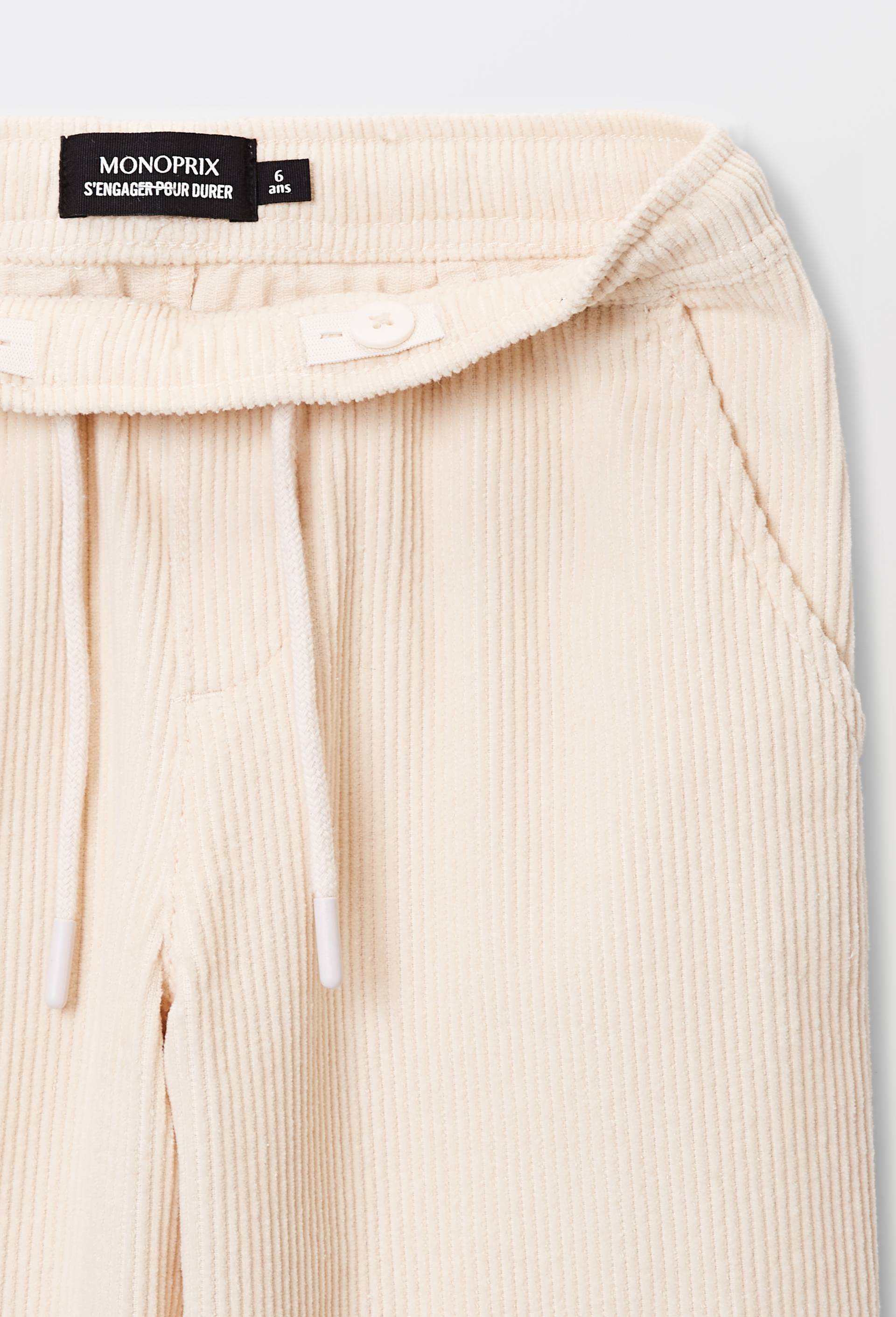 Pantalon taille &eacute;lastiqu&eacute;e uni contient du coton, Beige clair, large image number 3