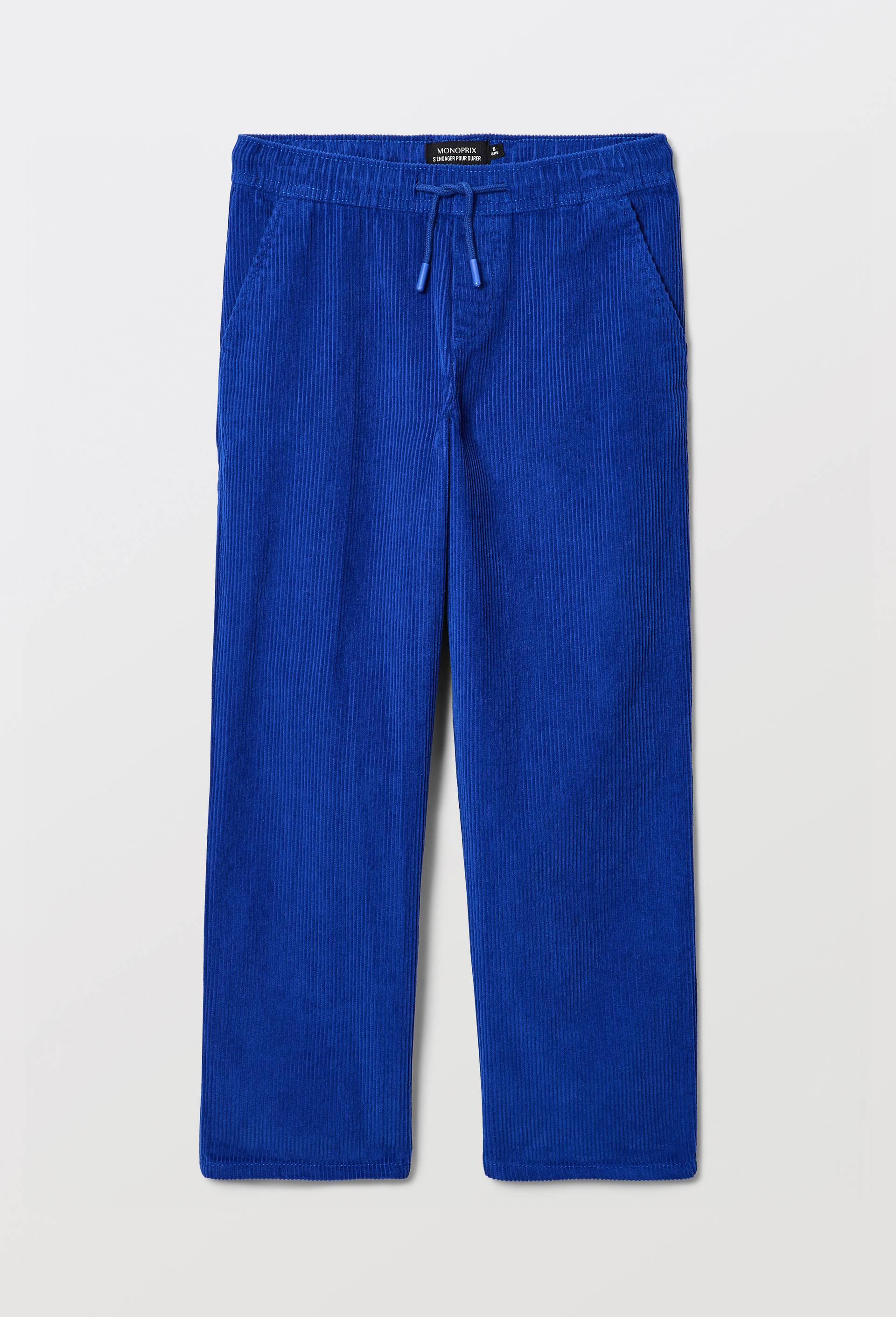 Pantalon taille &eacute;lastiqu&eacute;e uni contient du coton, Bleu, large image number 0.0
