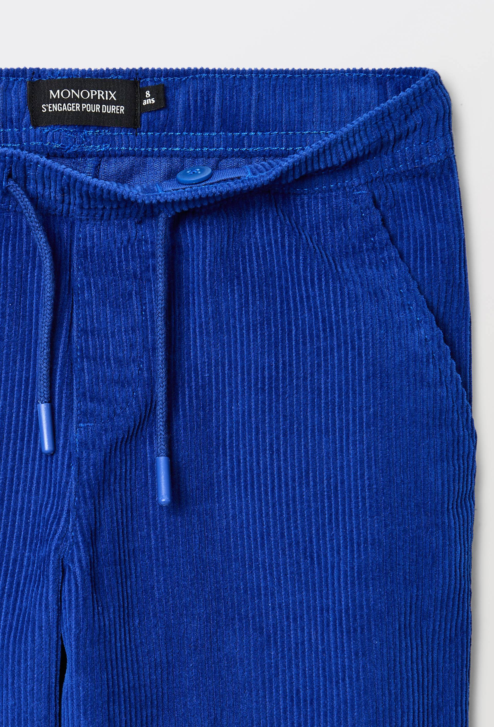 Pantalon taille &eacute;lastiqu&eacute;e uni contient du coton, Bleu, large image number 2.0