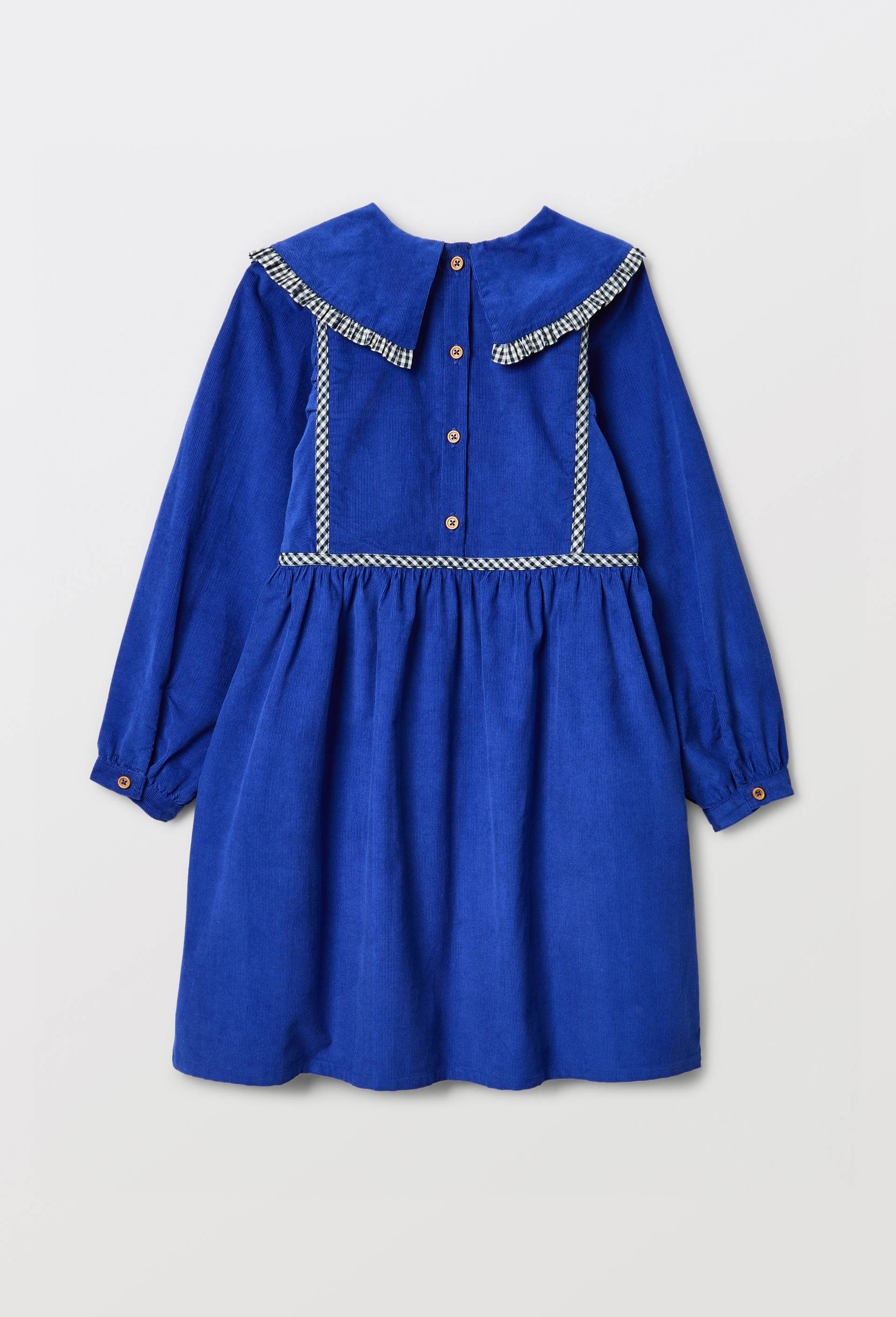 Robe en velours col claudine d&eacute;tails vichy, Bleu, large image number 1.0