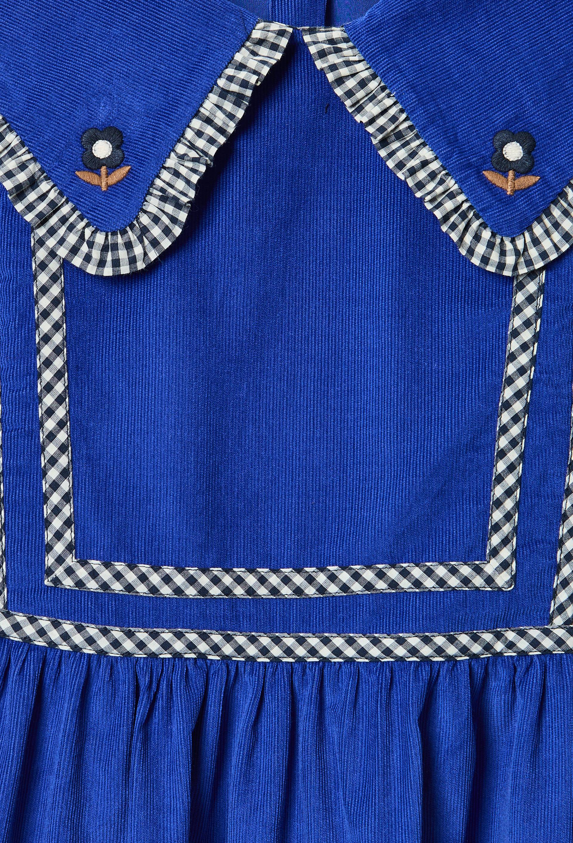 Robe en velours col claudine d&eacute;tails vichy, Bleu, large image number 2.0