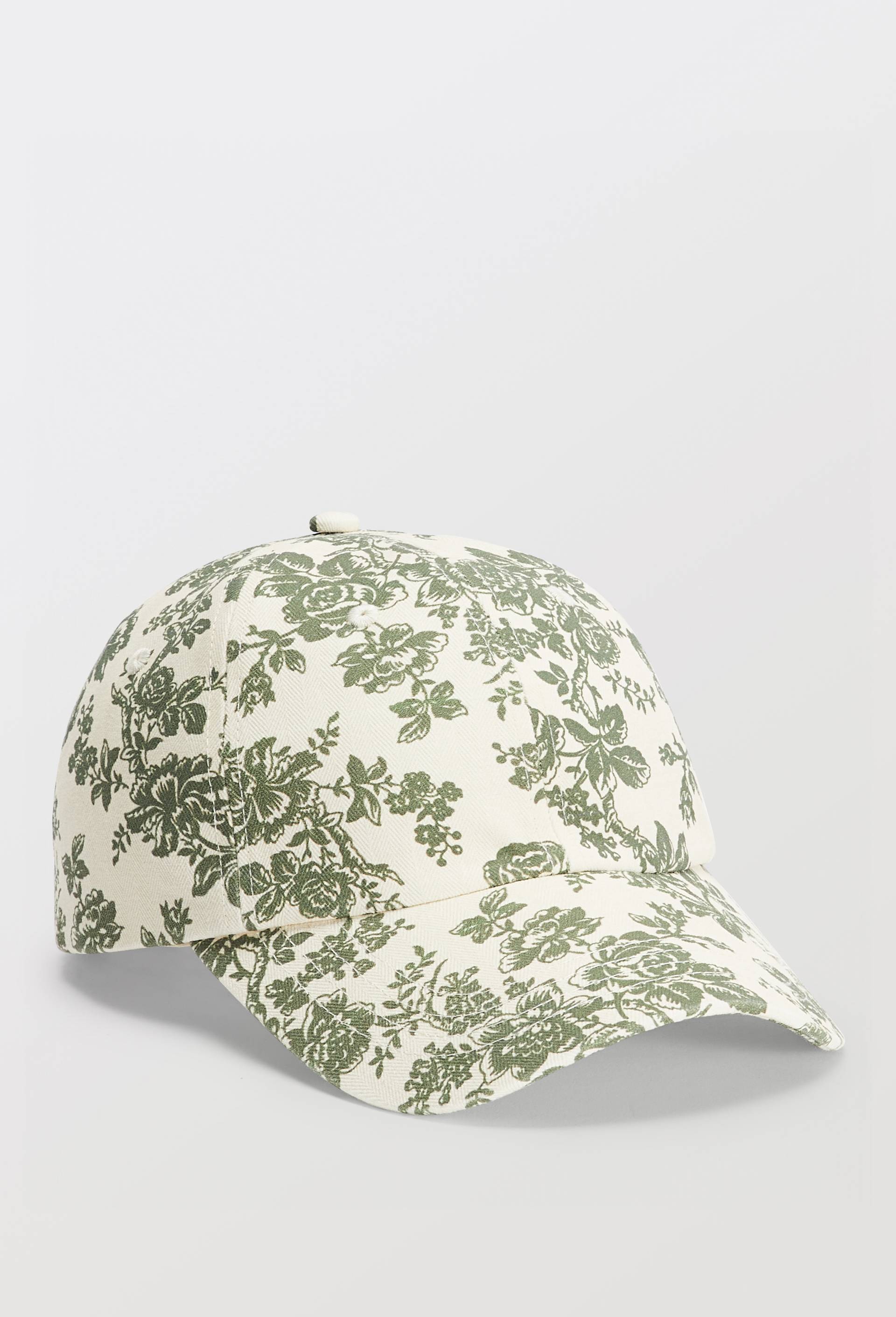 Casquette imprim&eacute;e floral en coton, Vert fonc&eacute;, large image number 0