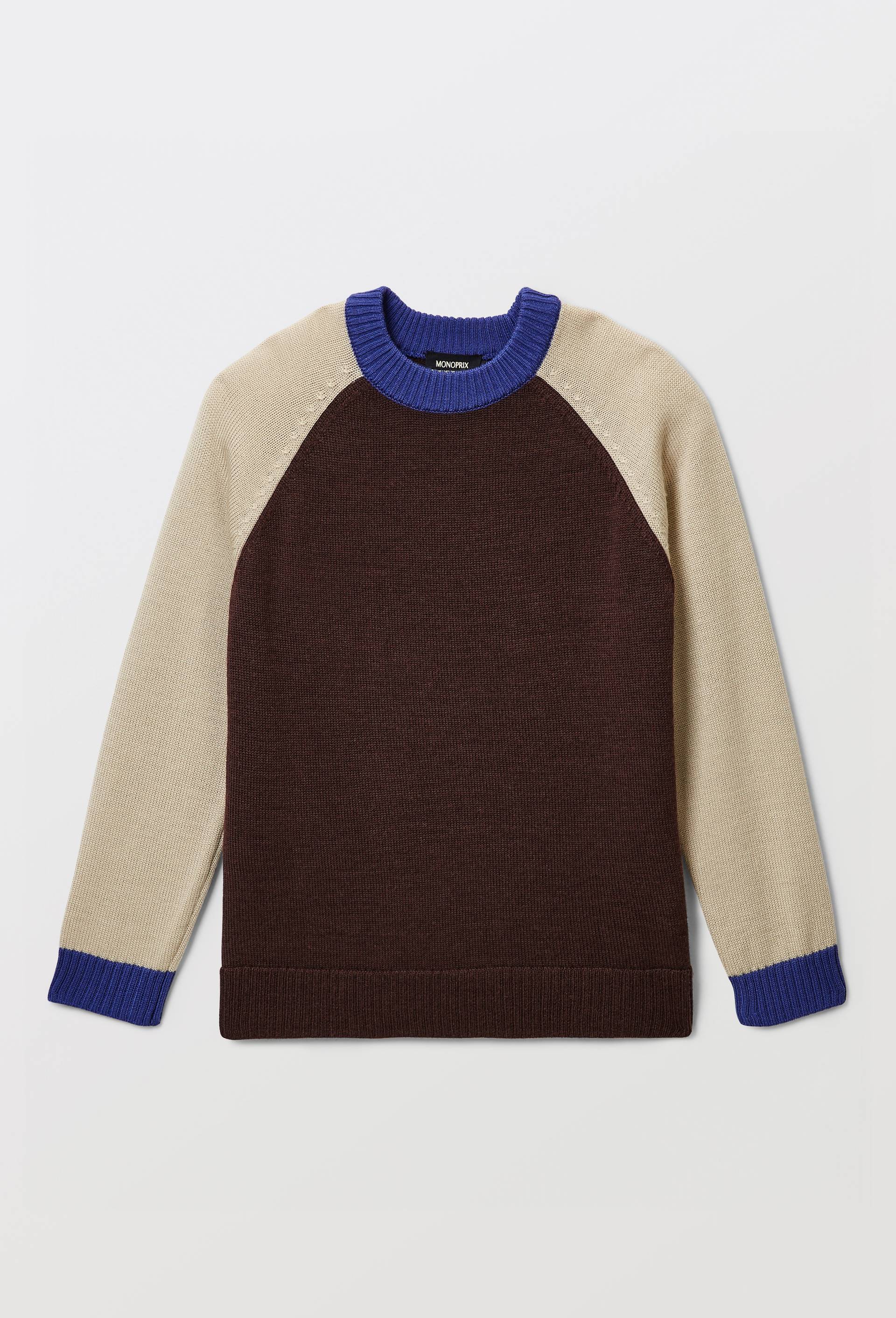 Pull color block contenant de la laine, Brun fonc&eacute;, swatch image