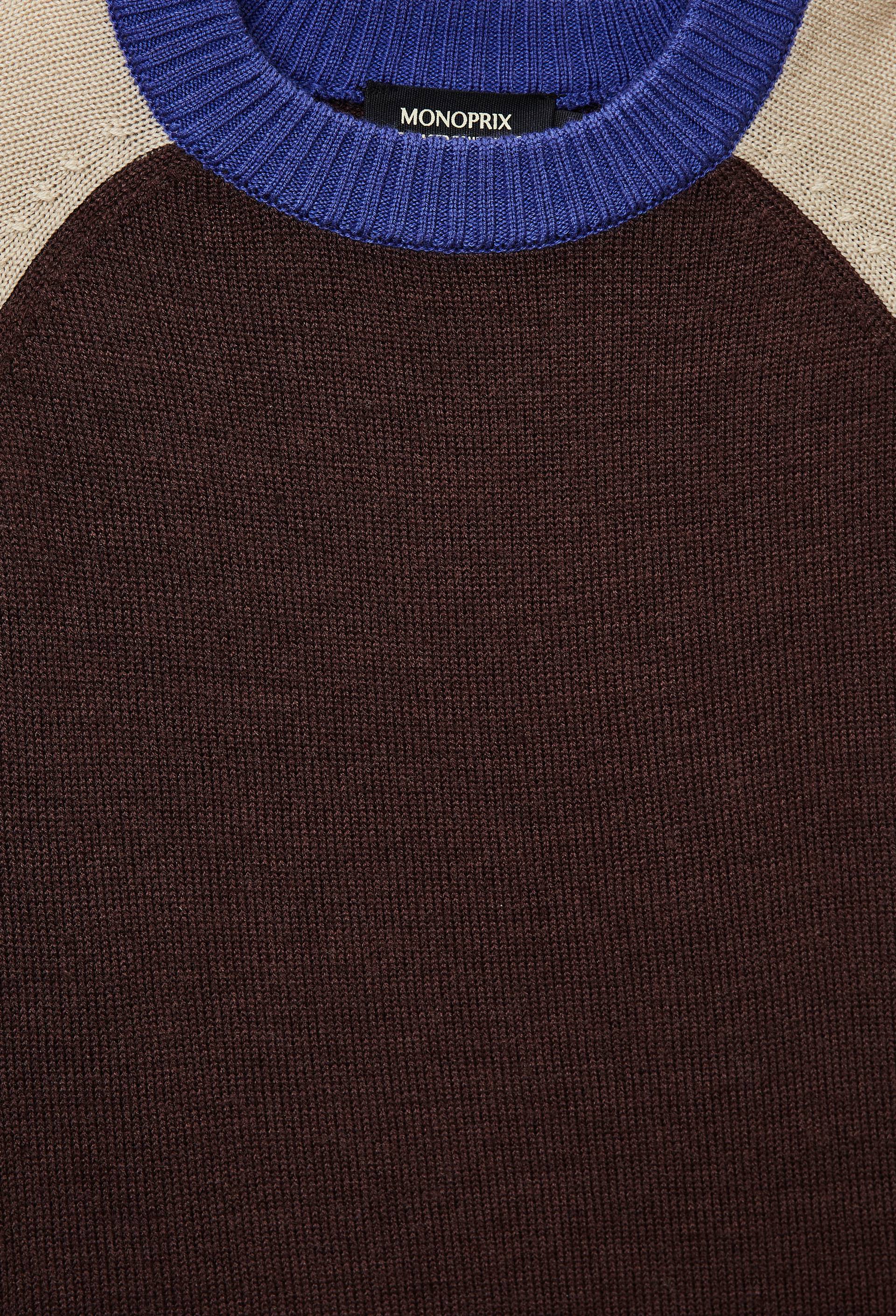 Pull color block contenant de la laine, Brun fonc&eacute;, large image number 2