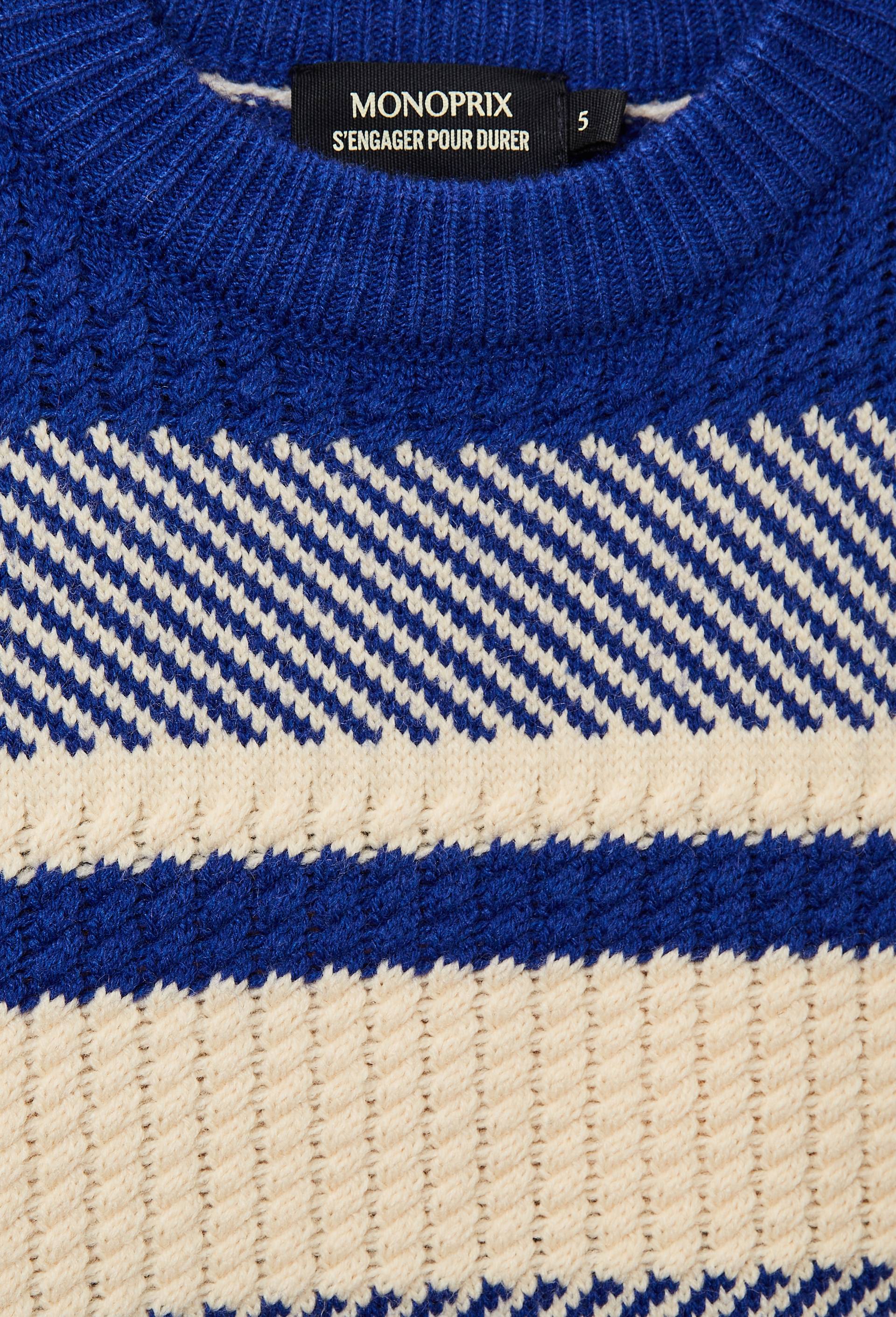 Pull ray&eacute; en coton, Bleu, large image number 3.0