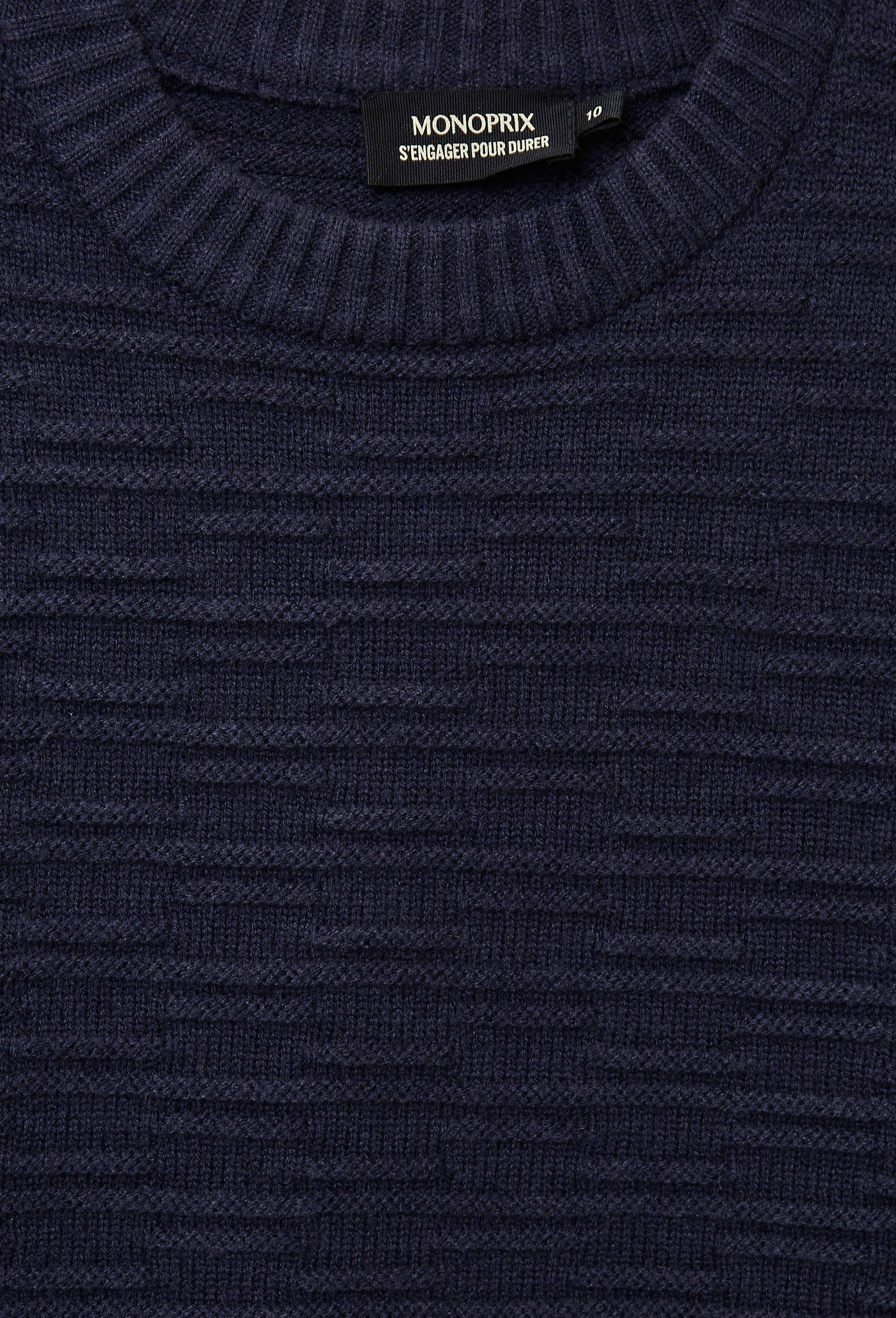 Pull ray&eacute; en coton, Bleu fonc&eacute;, large image number 3
