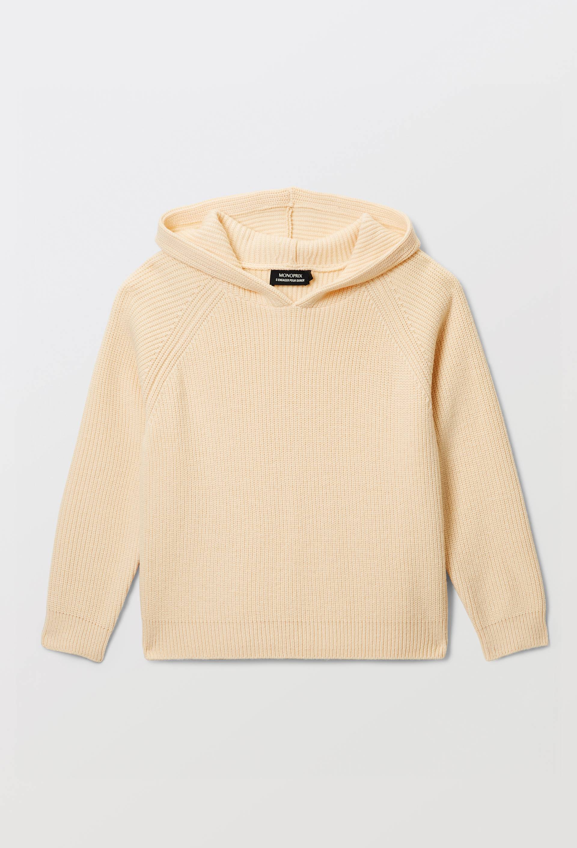 Pull &agrave; capuche uni contenant de la laine, certifi&eacute; OEKO-TEX, Beige clair, large image number 1