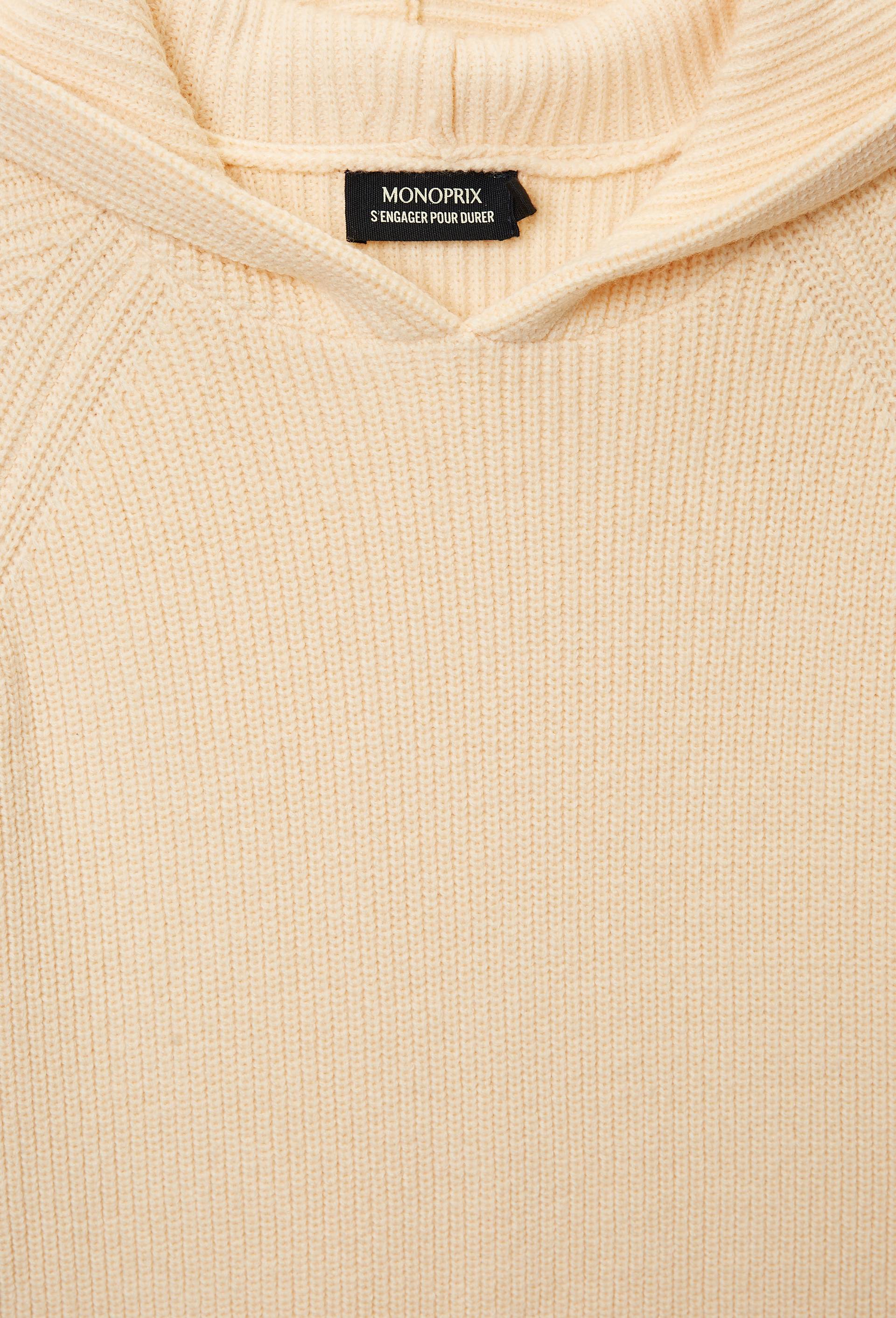 Pull &agrave; capuche uni contenant de la laine, certifi&eacute; OEKO-TEX, Beige clair, large image number 4.0