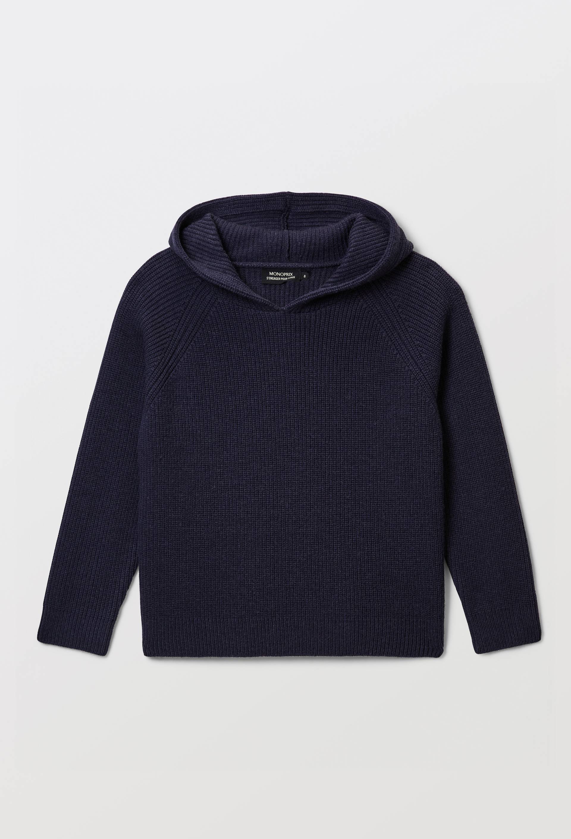 Pull &agrave; capuche uni contenant de la laine, certifi&eacute; OEKO-TEX, Bleu fonc&eacute;, large image number 1.0