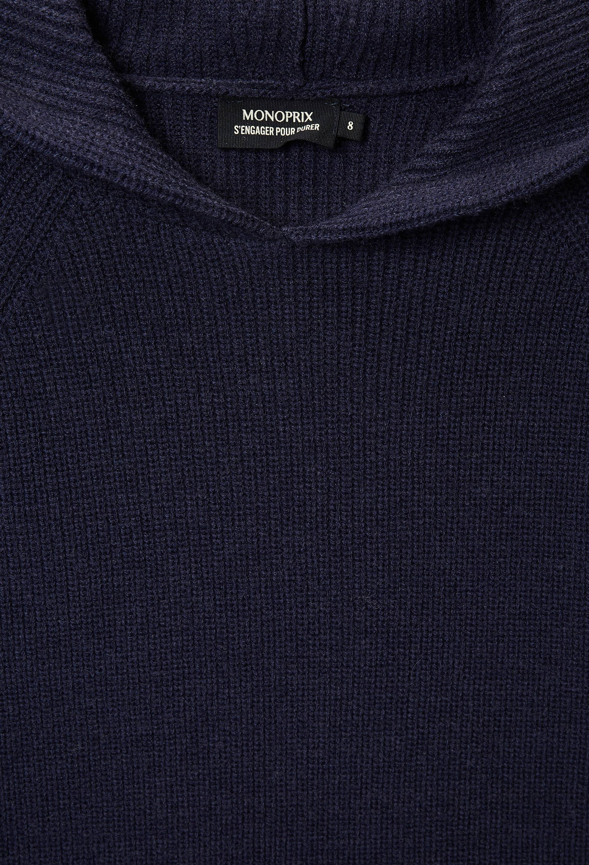 Pull &agrave; capuche uni contenant de la laine, certifi&eacute; OEKO-TEX, Bleu fonc&eacute;, large image number 3.0
