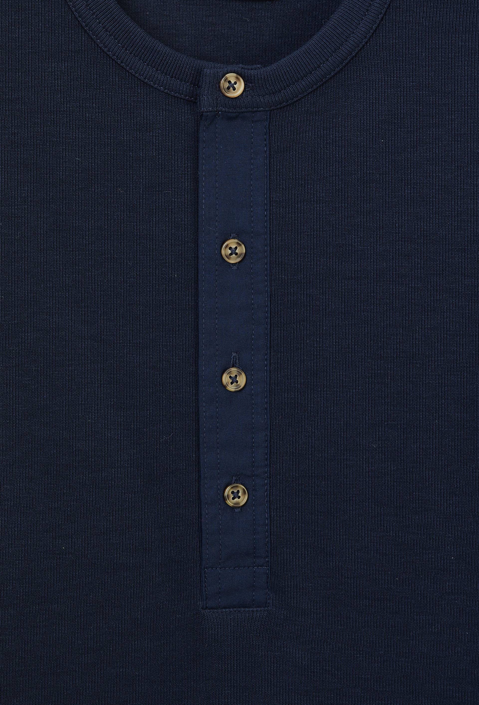 T-shirt col tunisien c&ocirc;tel&eacute; en coton, Bleu fonc&eacute;, large image number 4
