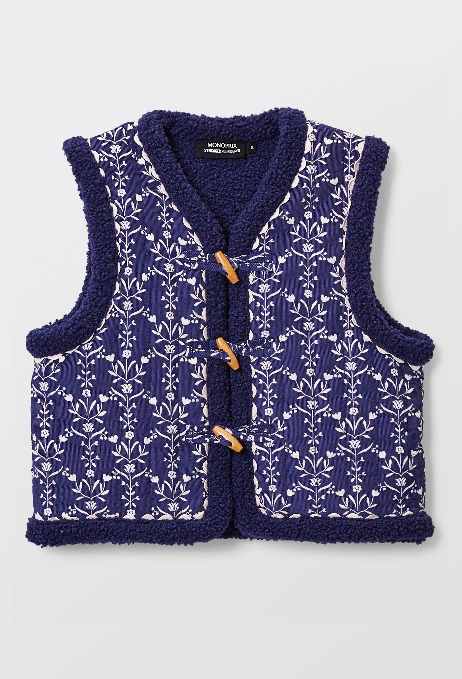 Gilet sans manches imprim&eacute; avec doublure en sherpa, Bleu fonc&eacute;, large image number 0